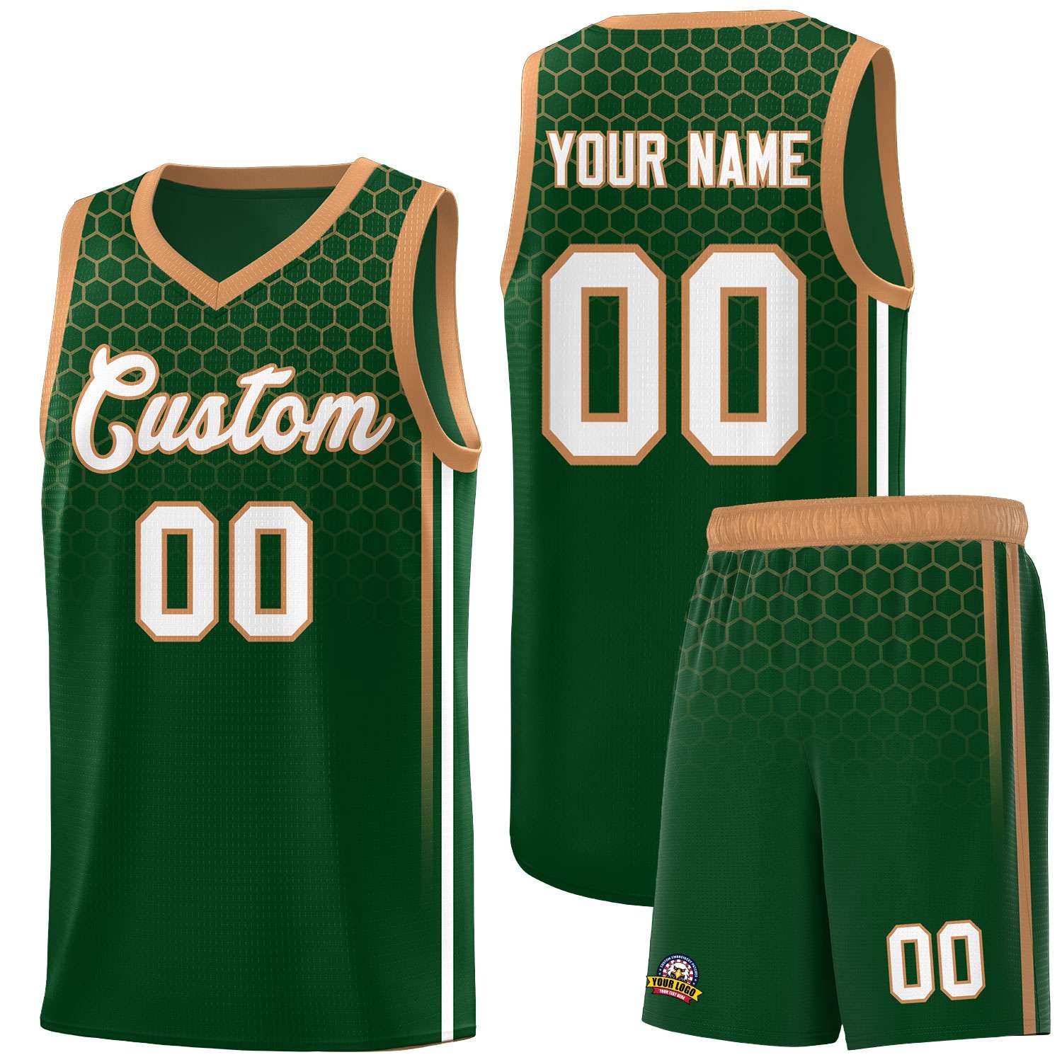 Custom Green Personalized Honeycomb Pattern Sports Uniform Basketball Jersey