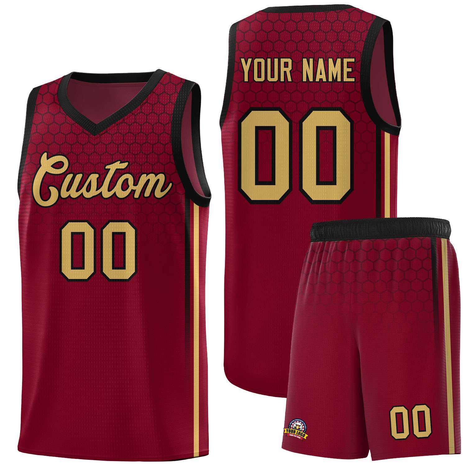 Custom Crimson Personalized Honeycomb Pattern Sports Uniform Basketball Jersey