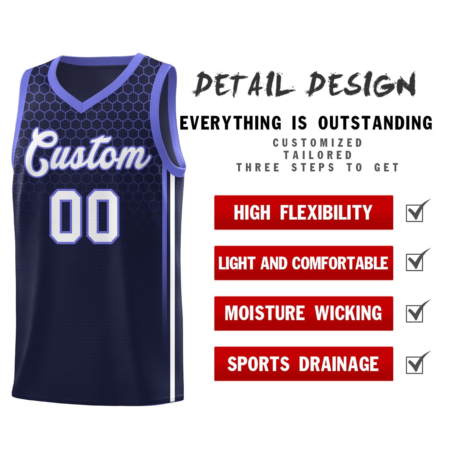 Custom Navy Personalized Honeycomb Pattern Sports Uniform Basketball Jersey