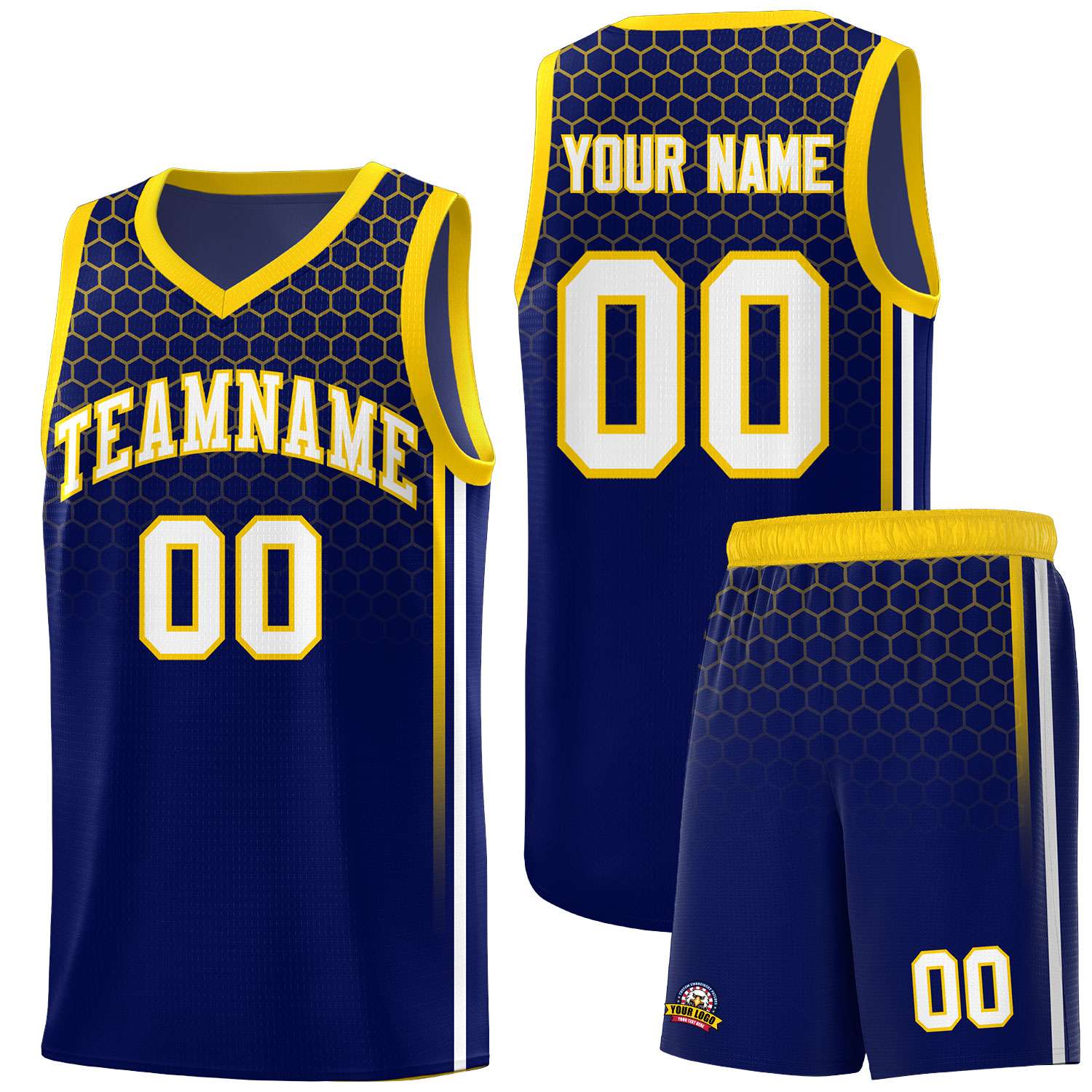 Custom Navy Personalized Honeycomb Pattern Sports Uniform Basketball Jersey