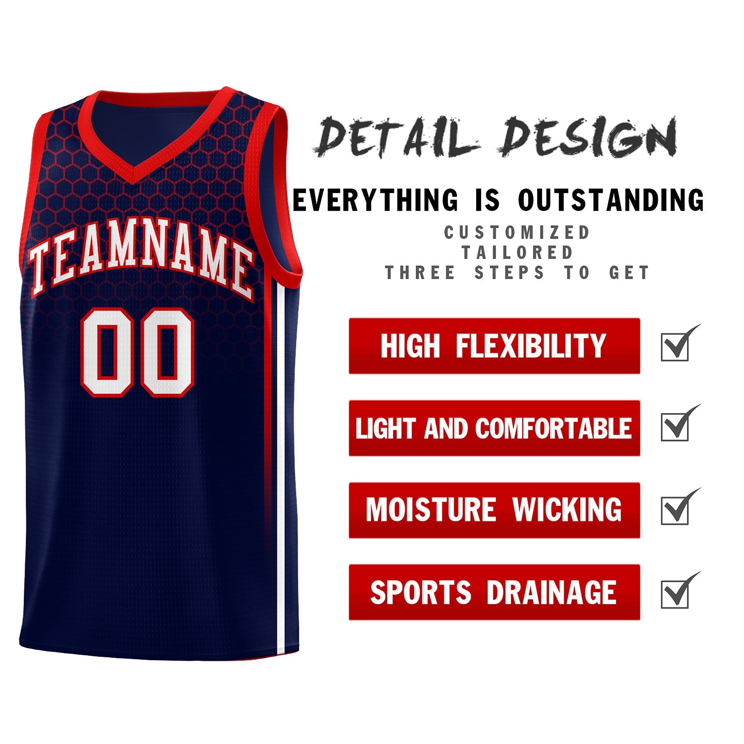 Custom Navy Personalized Honeycomb Pattern Sports Uniform Basketball Jersey