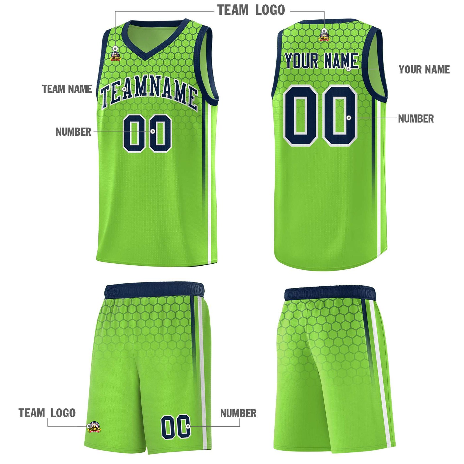Custom Green Personalized Honeycomb Pattern Sports Uniform Basketball Jersey