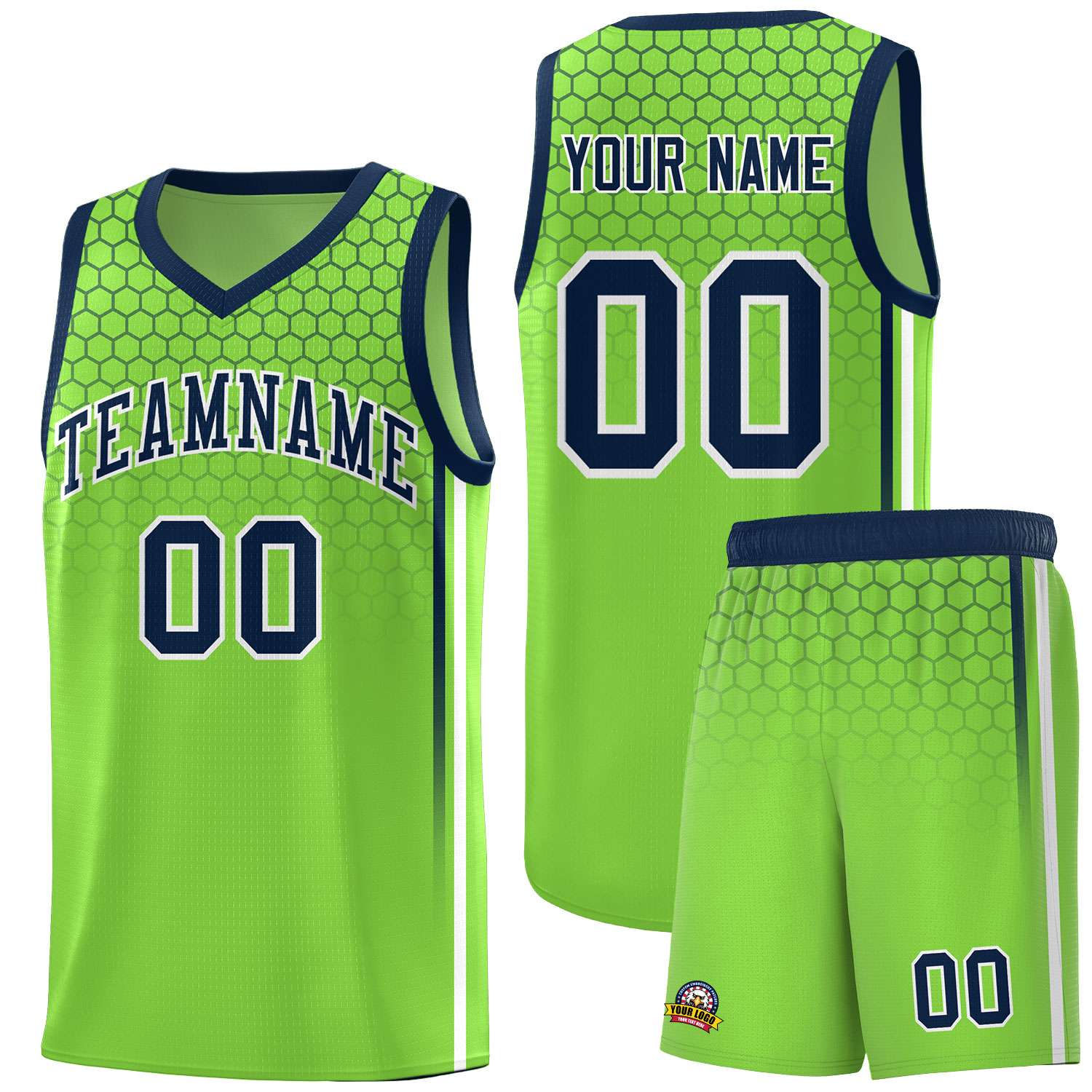 Custom Green Personalized Honeycomb Pattern Sports Uniform Basketball Jersey