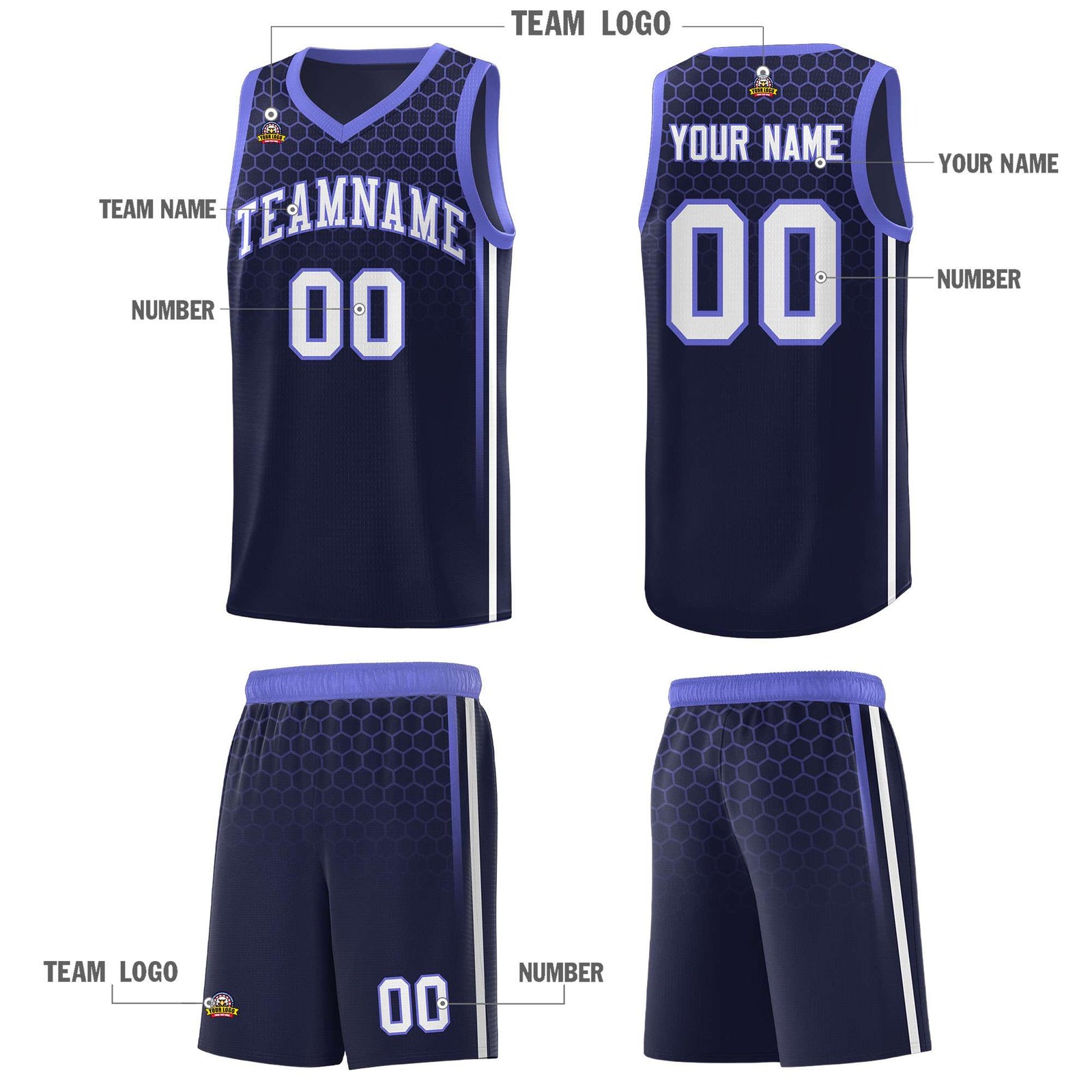 Custom Navy Personalized Honeycomb Pattern Sports Uniform Basketball Jersey