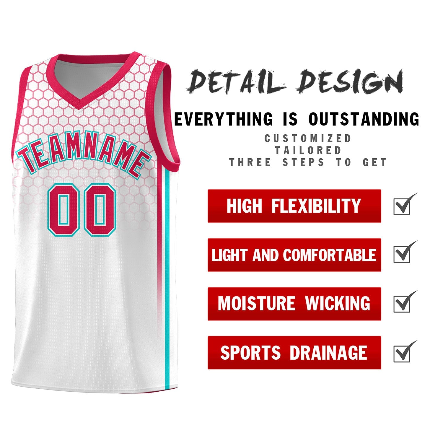 Custom White Personalized Honeycomb Pattern Sports Uniform Basketball Jersey