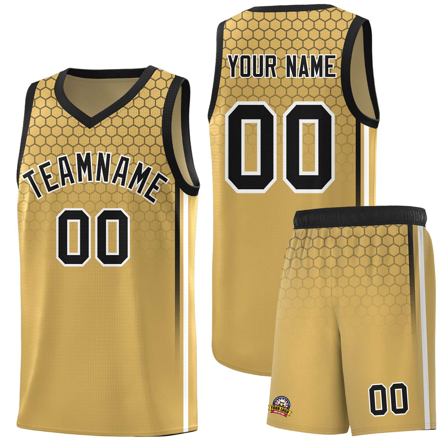 Custom Old Gold Personalized Honeycomb Pattern Sports Uniform Basketball Jersey