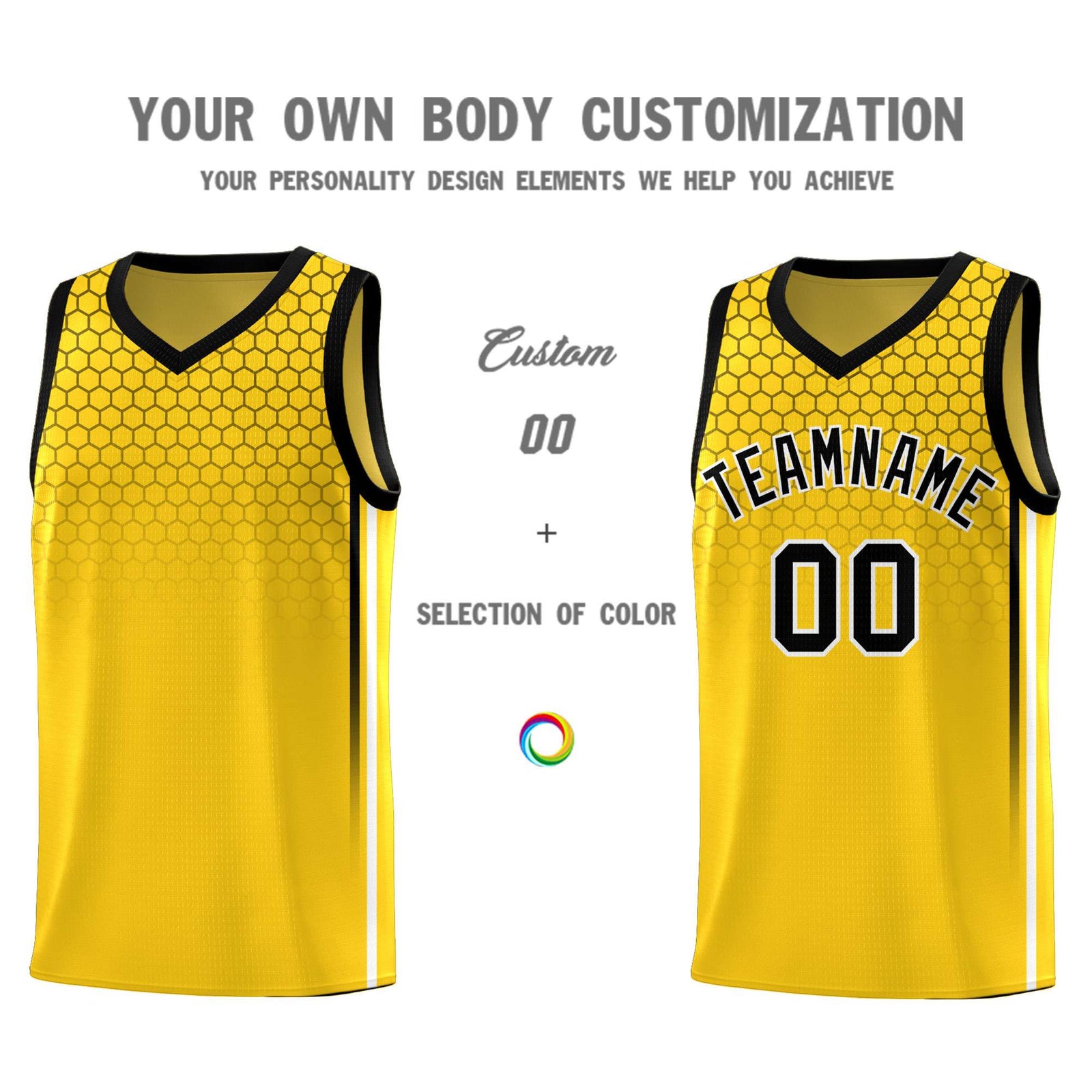 Custom Gold Personalized Honeycomb Pattern Sports Uniform Basketball Jersey
