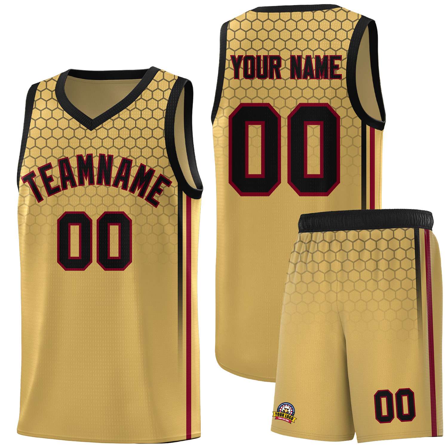 Custom Old Gold Personalized Honeycomb Pattern Sports Uniform Basketball Jersey