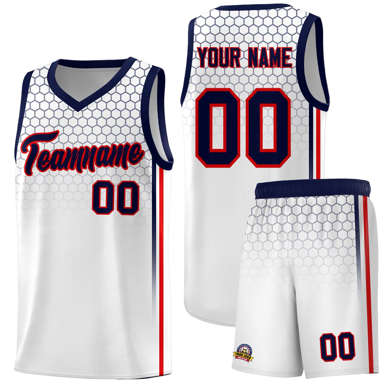 Custom White Personalized Honeycomb Pattern Sports Uniform Basketball Jersey