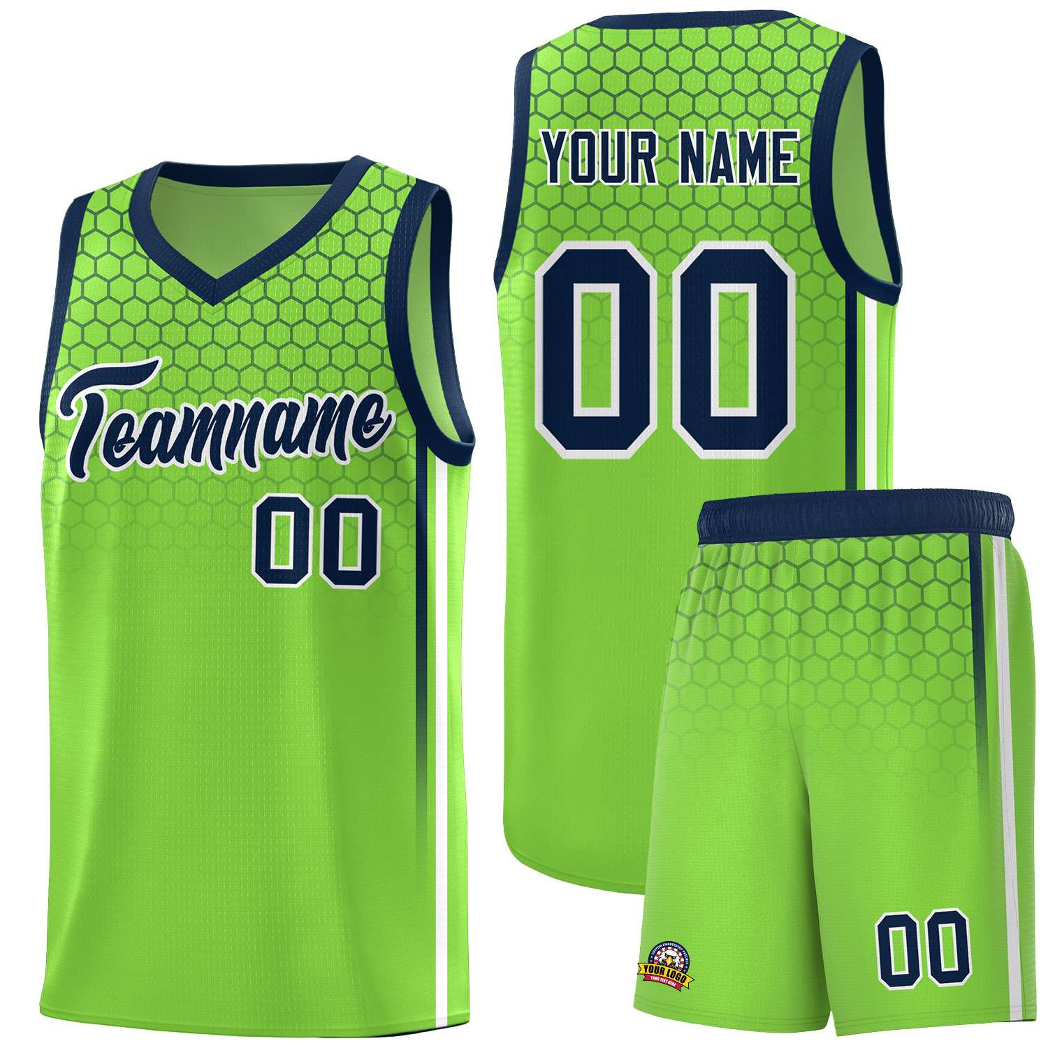Custom Green Personalized Honeycomb Pattern Sports Uniform Basketball Jersey
