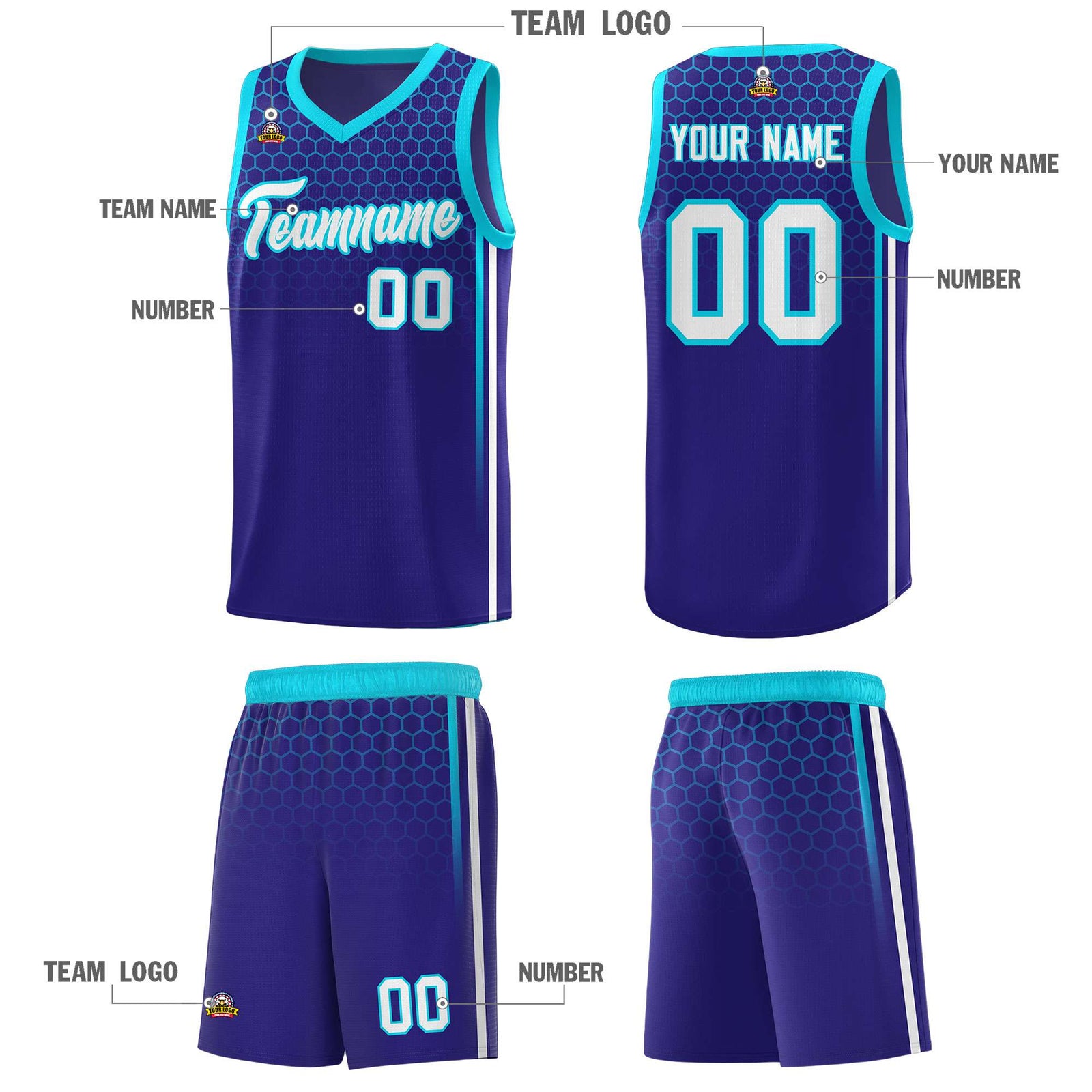 Custom Royal Personalized Honeycomb Pattern Sports Uniform Basketball Jersey