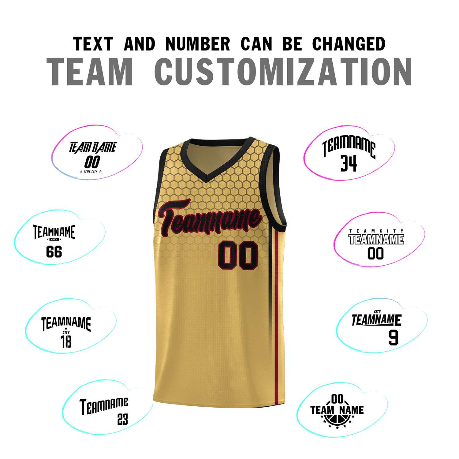 Custom Old Gold Personalized Honeycomb Pattern Sports Uniform Basketball Jersey