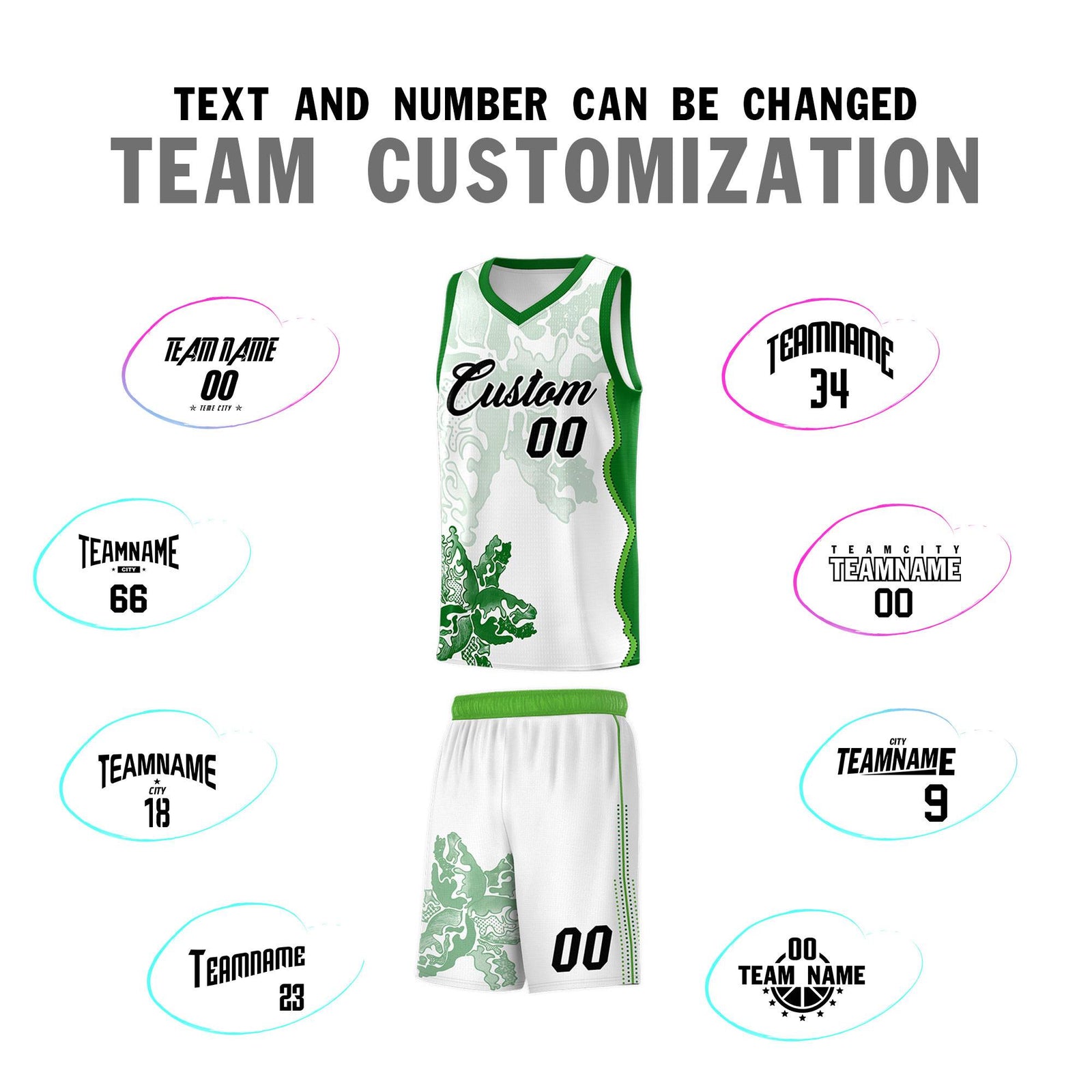 Custom White Kelly Green Basketball Jersey - Illusion Flower Graffiti Moisture wicking Fabric