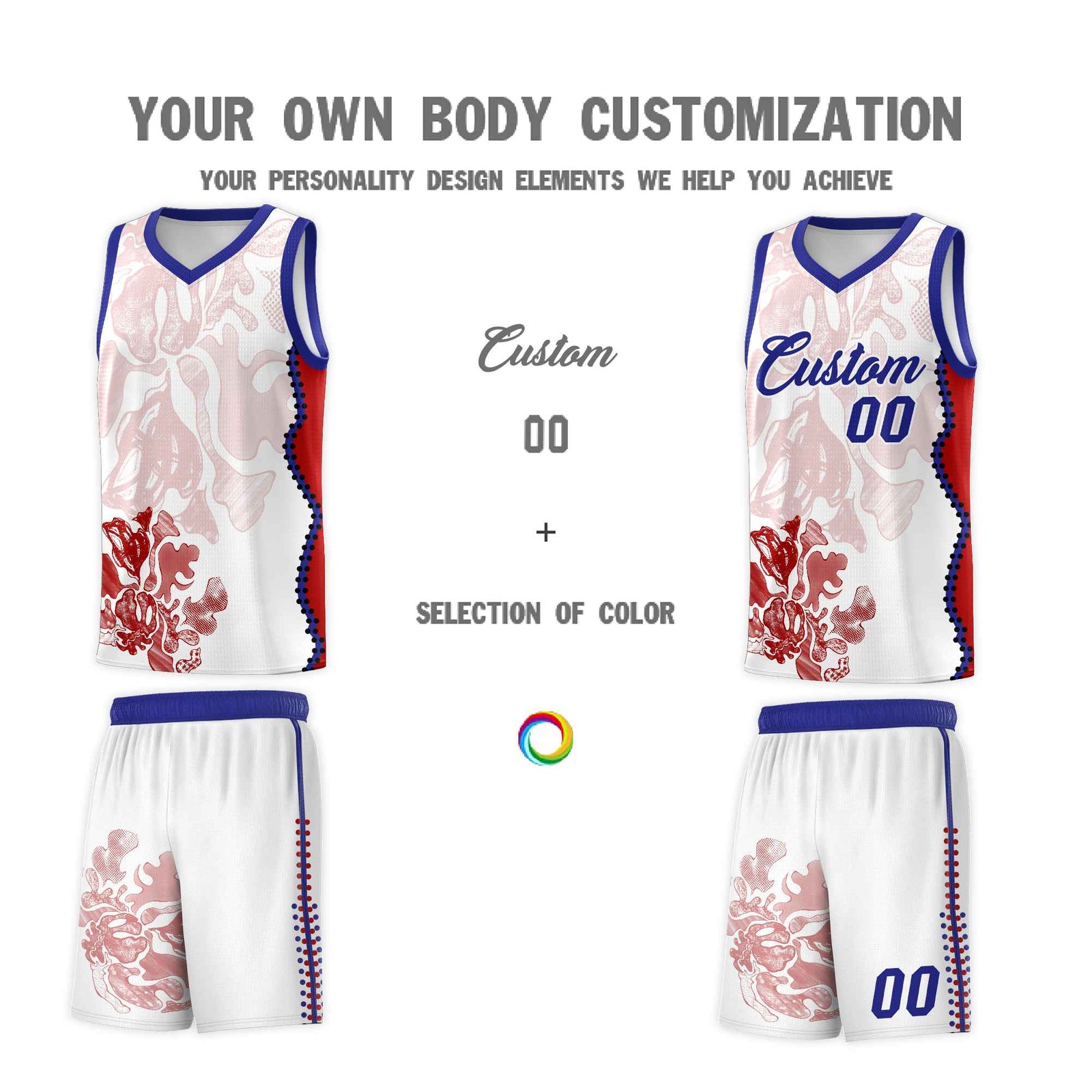 Custom White Royal Basketball Jersey - Illusion Flower Graffiti Unique Fabric