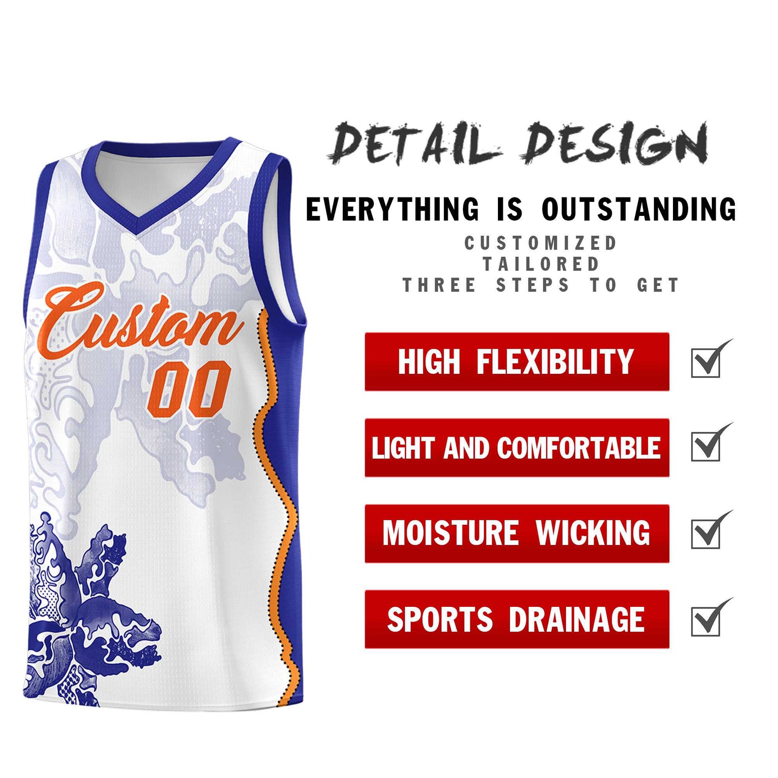 Custom White Royal Basketball Jersey - Illusion Flower Graffiti Breathable Fabric