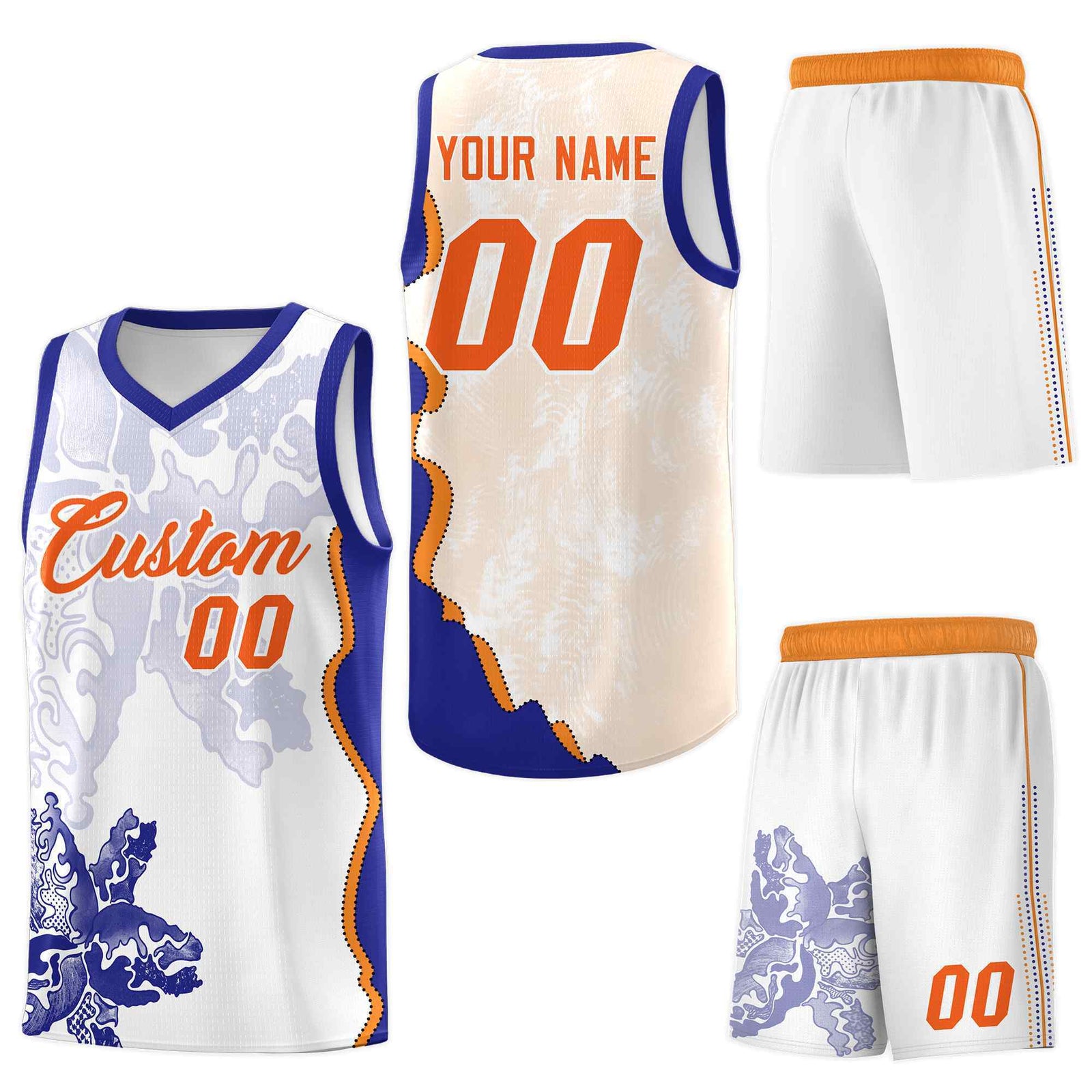 Custom White Royal Basketball Jersey - Illusion Flower Graffiti Quick-Drying