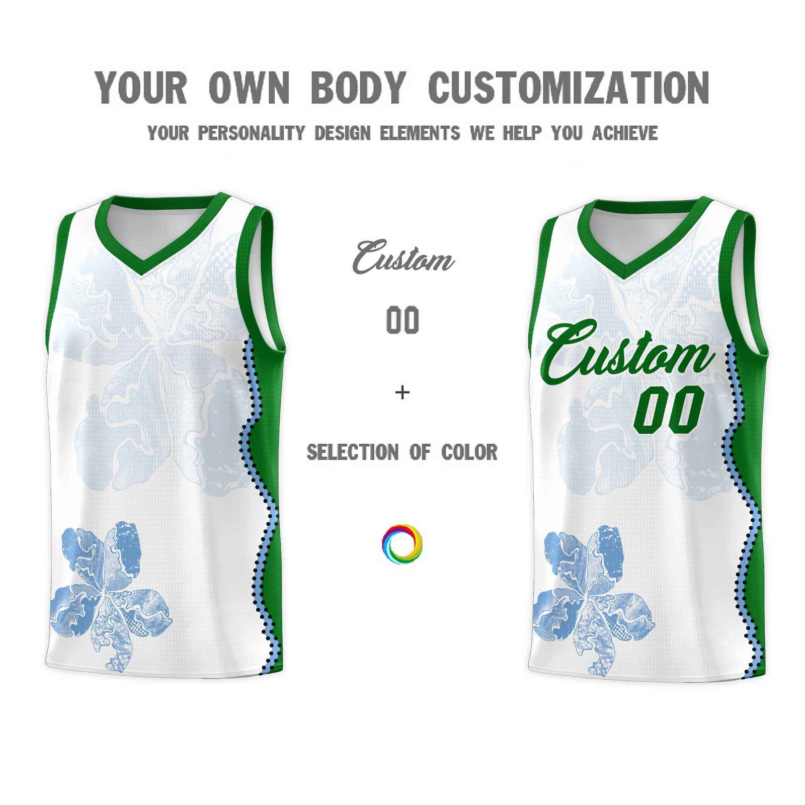 Custom White Kelly Green Basketball Jersey - Illusion Flower Graffiti Moisture wicking Fabric