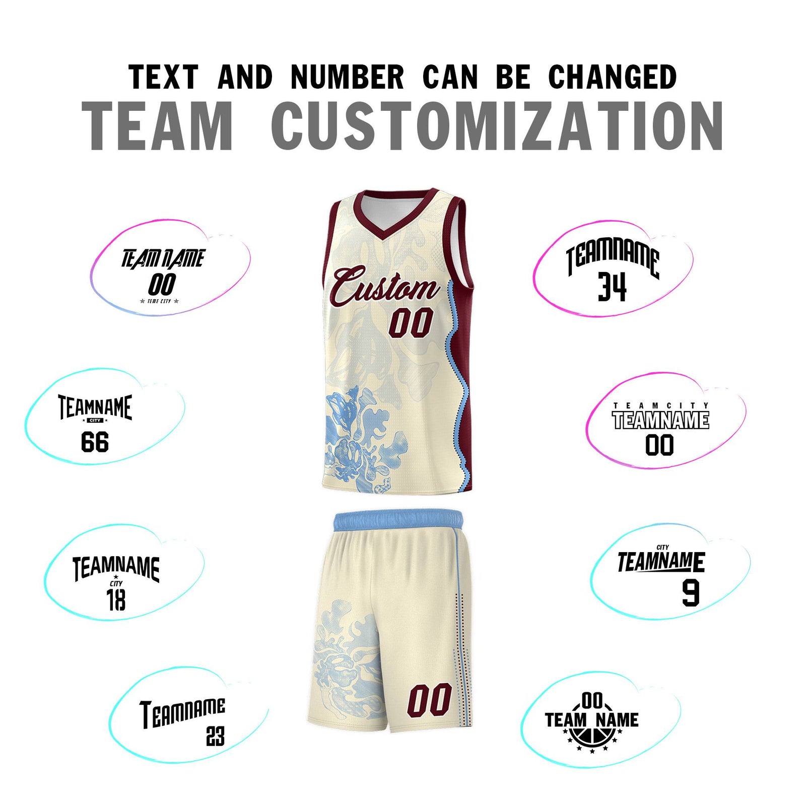 Custom Cream Burgundy Basketball Jersey - Illusion Flower Graffiti Lightweight Fabric