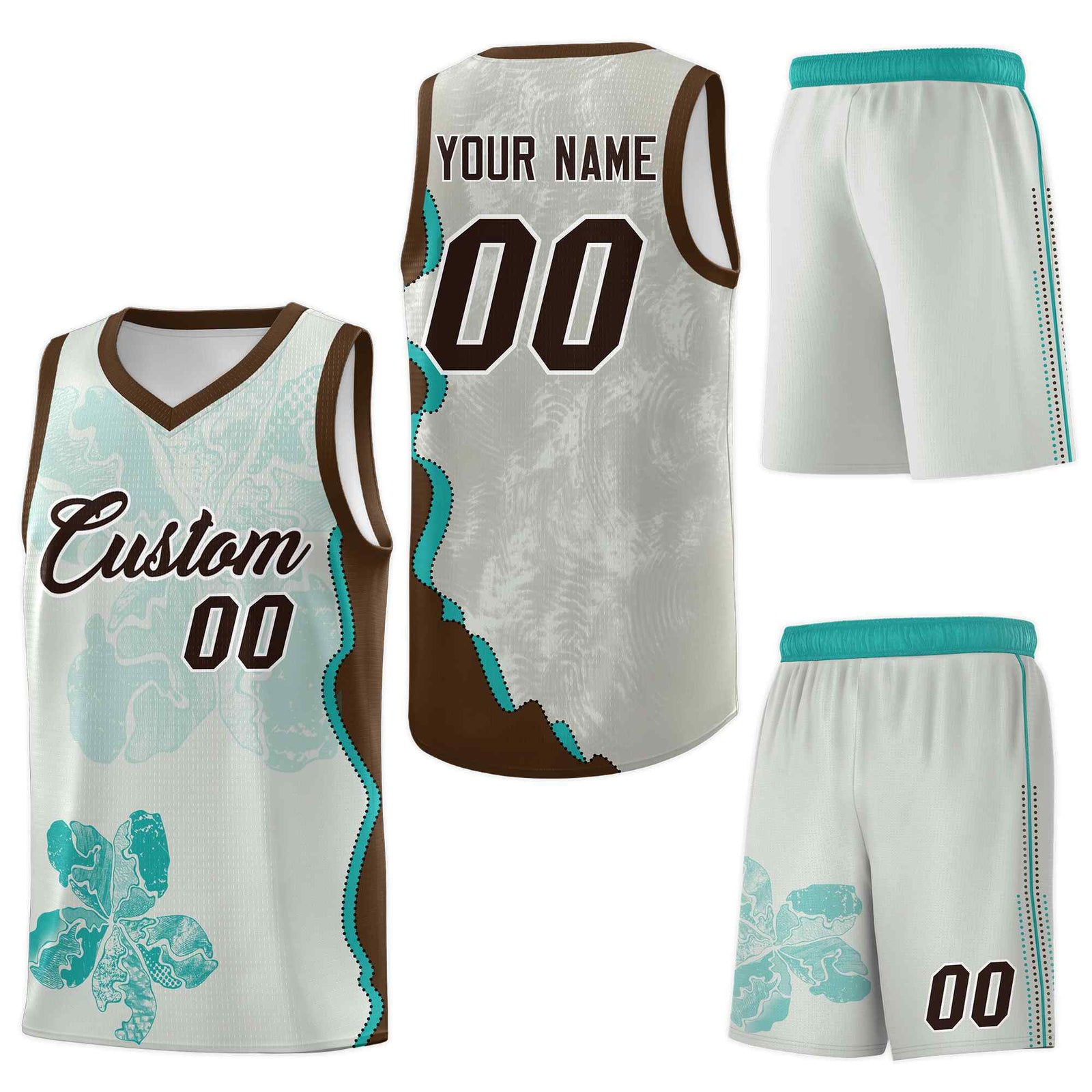 Custom Gray Brown Basketball Jersey - Illusion Flower Graffiti Moisture-Wicking