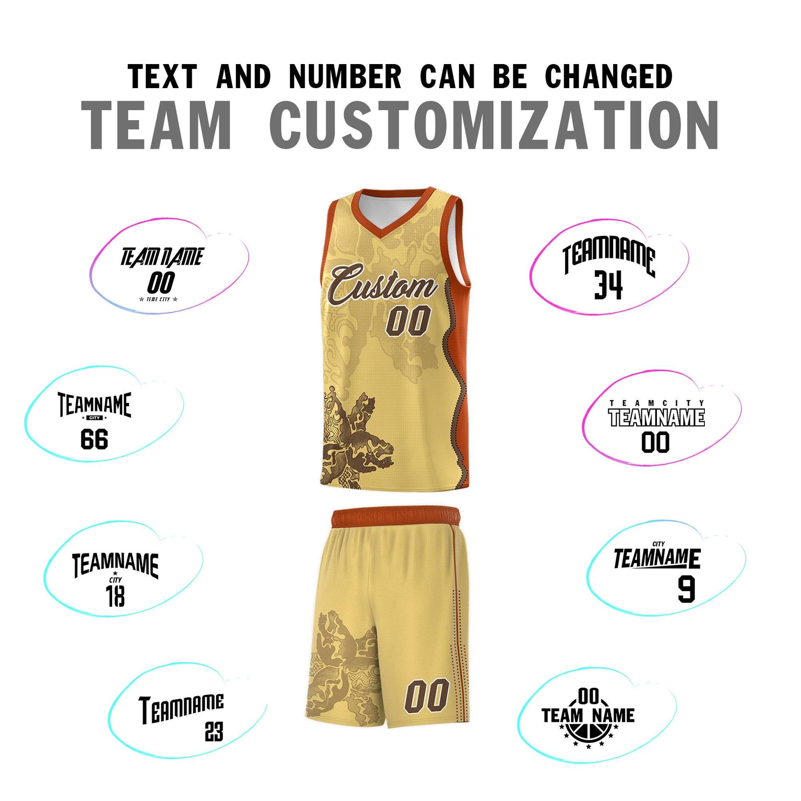 Custom Khaki Dark Orange Basketball Jersey - Illusion Flower Graffiti Unique Fabric