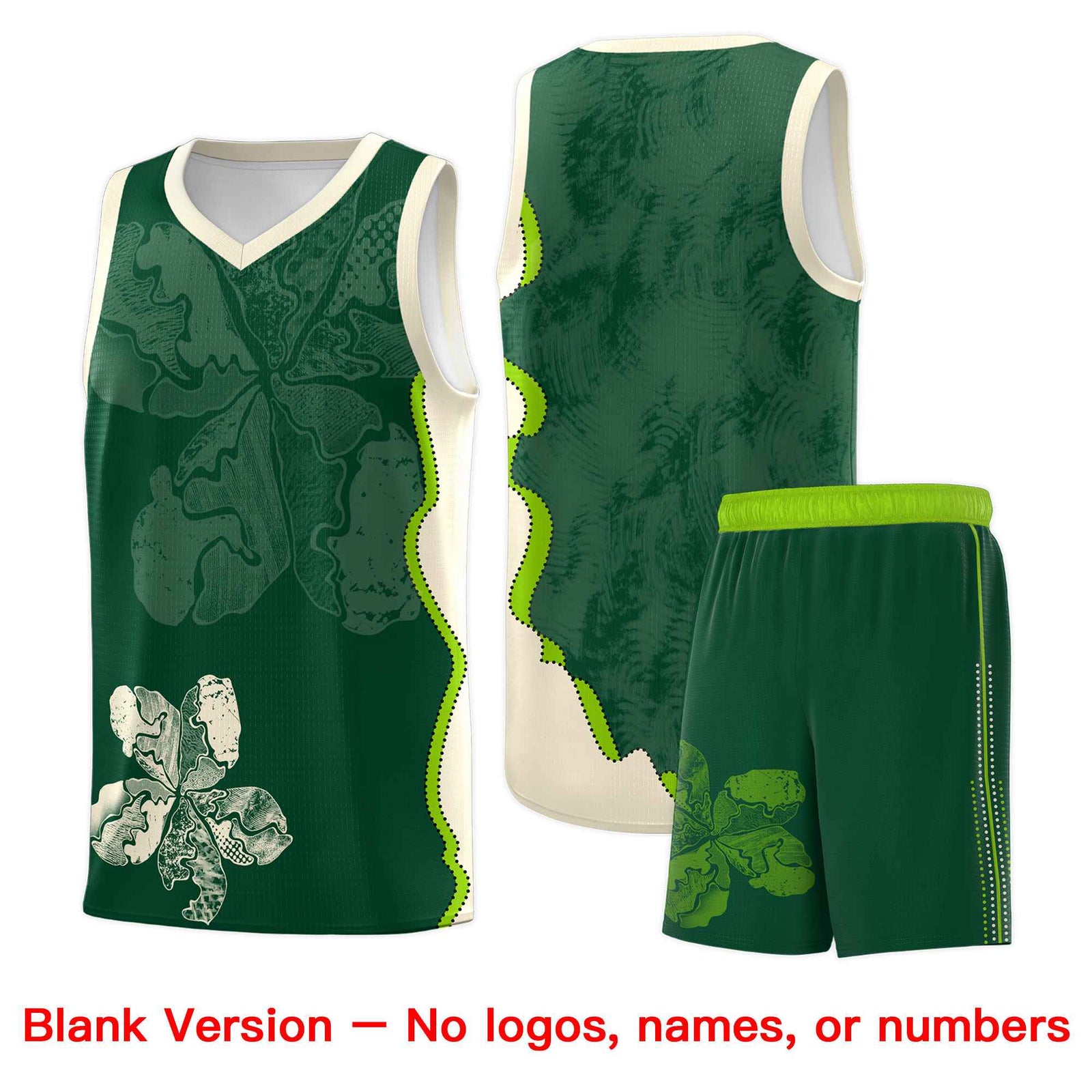 Custom Green Cream Basketball Jersey - Illusion Flower Graffiti Breathable Fabric