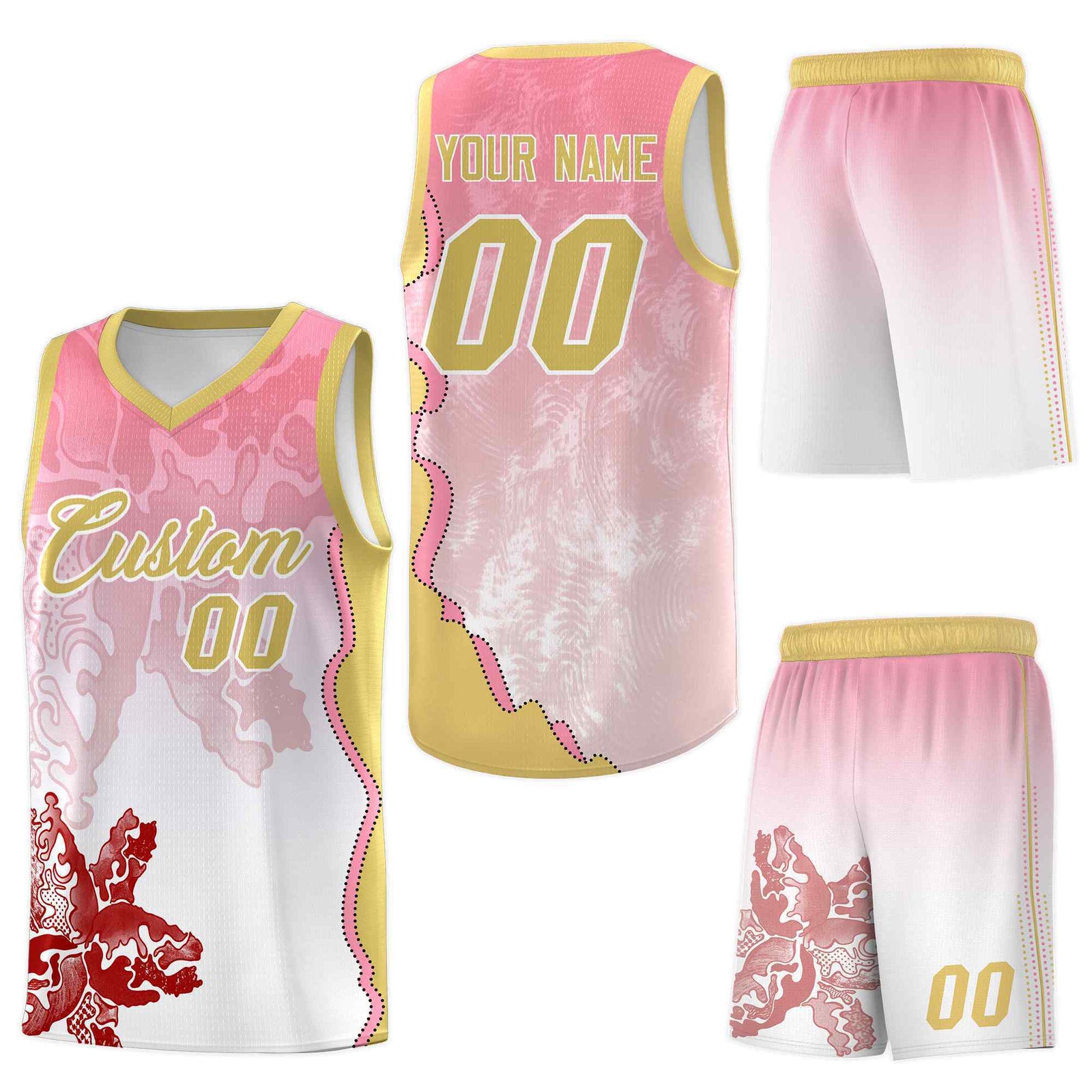 Custom White Light Pink Basketball Jersey - Illusion Flower Gradient Moisture-Wicking