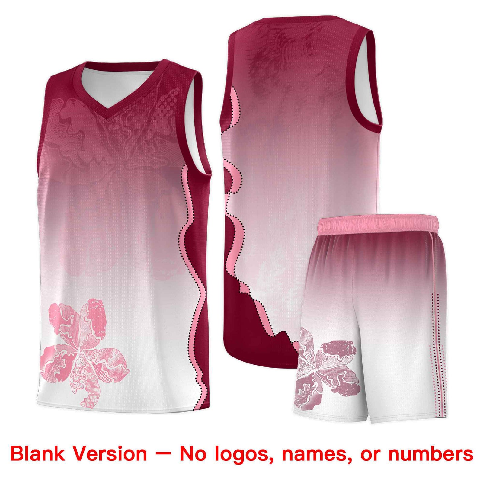 Custom White Crimson Basketball Jersey - Illusion Flower Gradient Stretchy Fabric