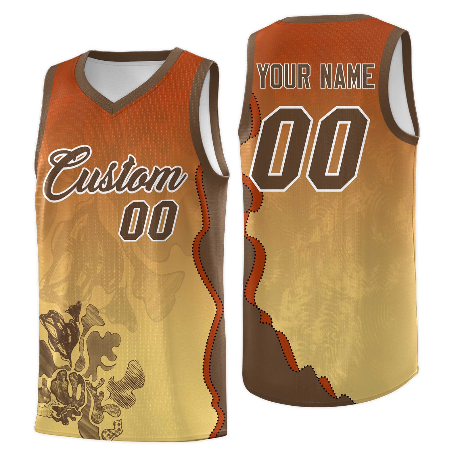 Custom Khaki Dark Orange Basketball Jersey - Illusion Flower Gradient Quick dry Fabric