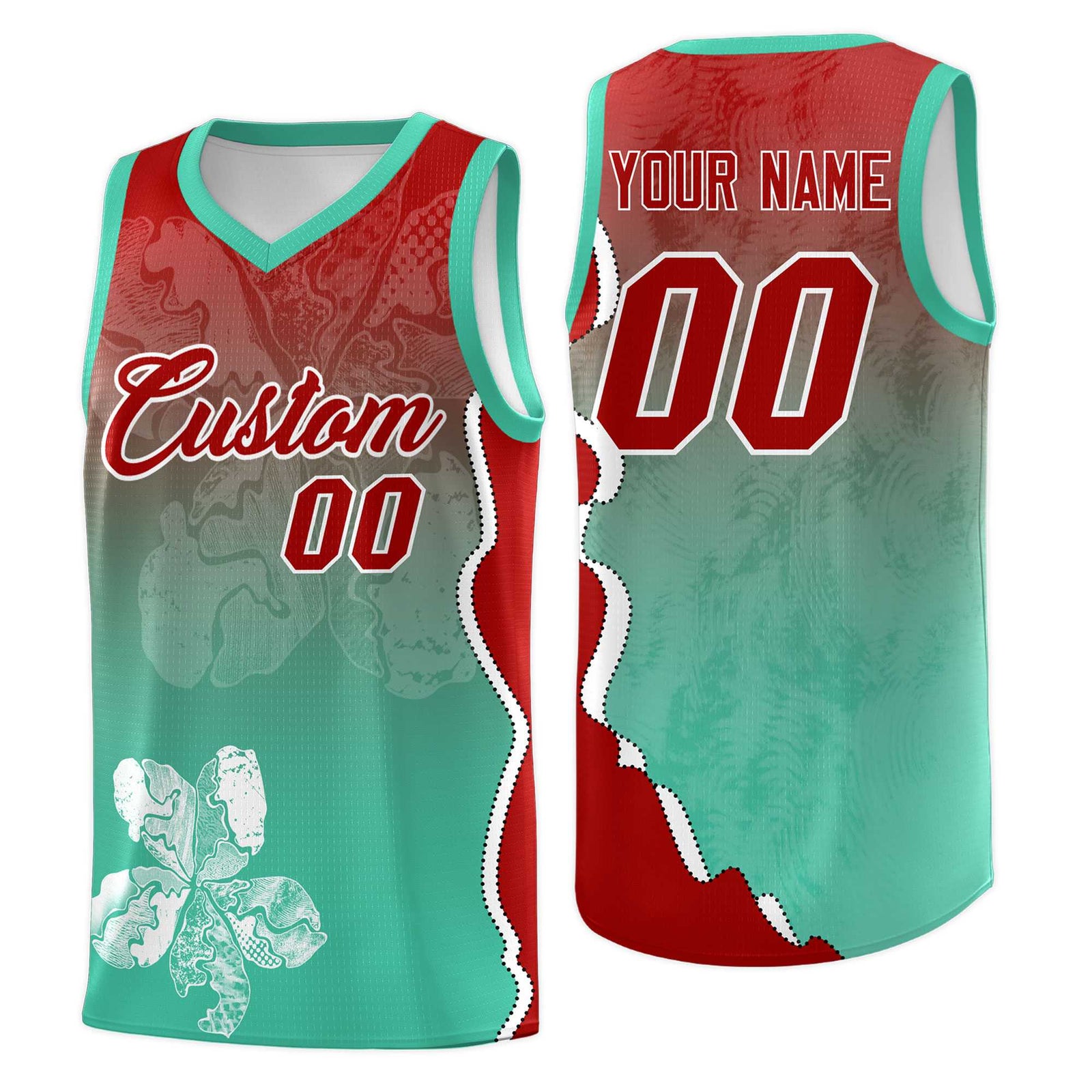 Custom Bright Green Red Basketball Jersey - Illusion Flower Gradient Durable Fabric