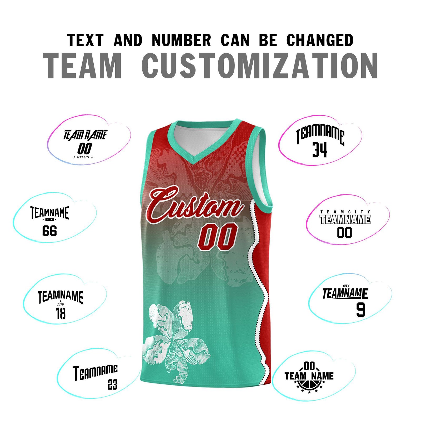 Custom Bright Green Red Basketball Jersey - Illusion Flower Gradient Durable Fabric