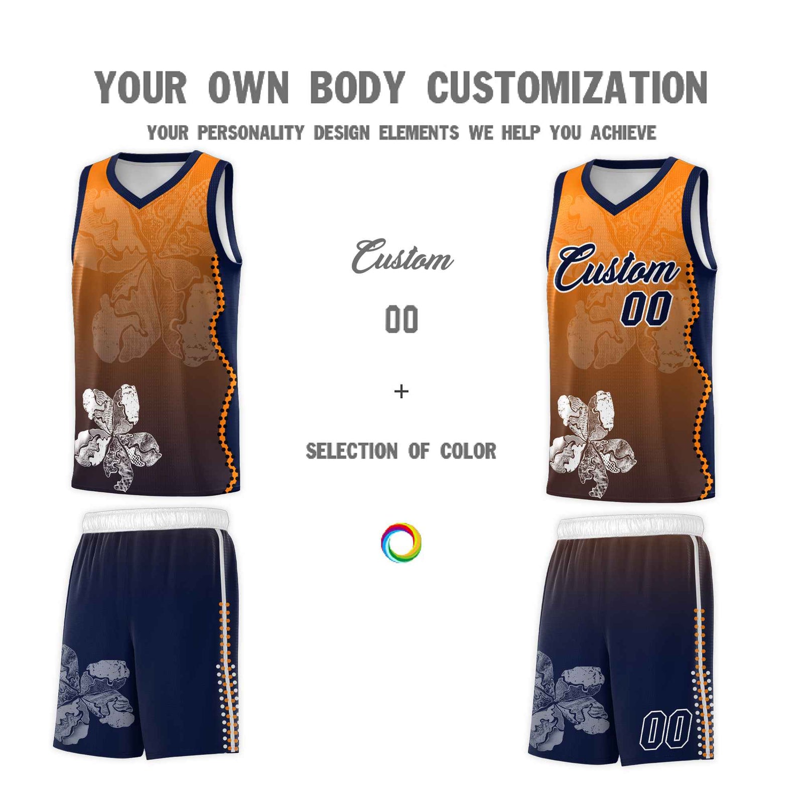 Custom Navy Orange Basketball Jersey - Illusion Flower Gradient Lightweight Fabric