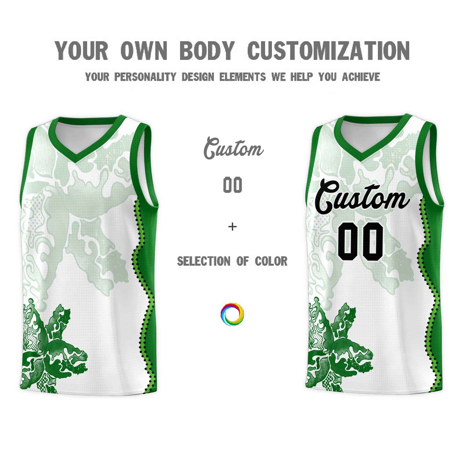 Custom White Kelly Green Basketball Jersey - Illusion Flower Graffiti Moisture wicking Fabric