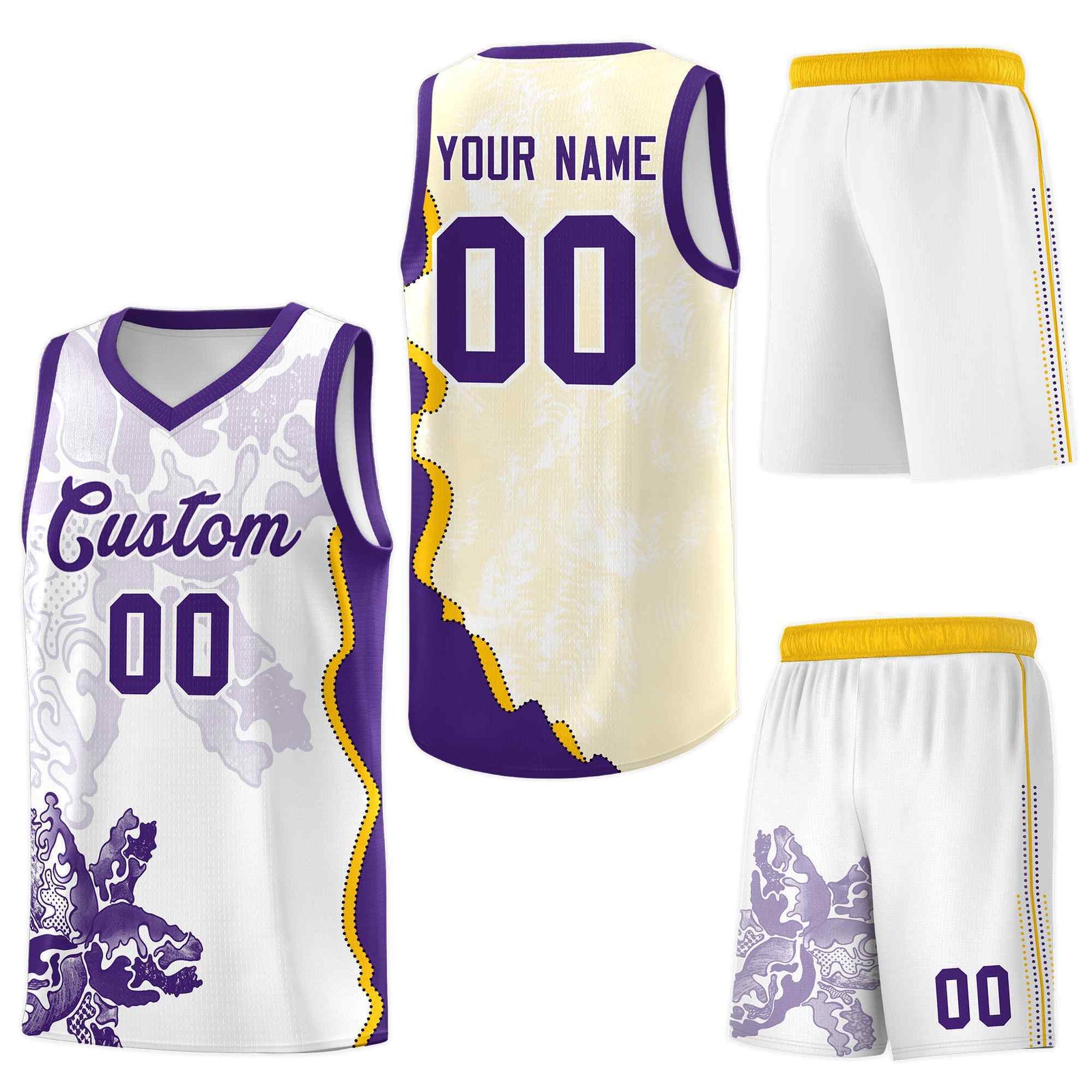 Custom White Purple Basketball Jersey - Illusion Flower Graffiti Wrinkle-Resistant