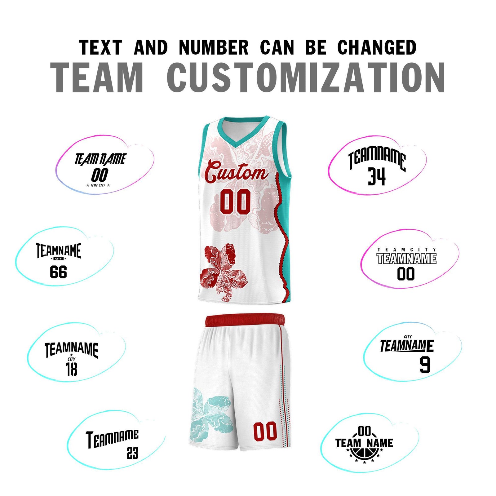 Custom White Aqua Basketball Jersey - Illusion Flower Graffiti Breathable mesh Fabric