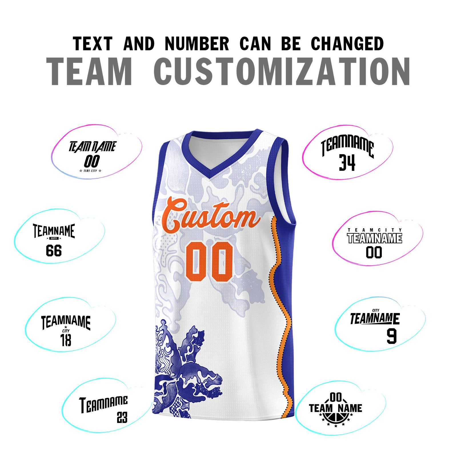 Custom White Royal Basketball Jersey - Illusion Flower Graffiti Breathable Fabric