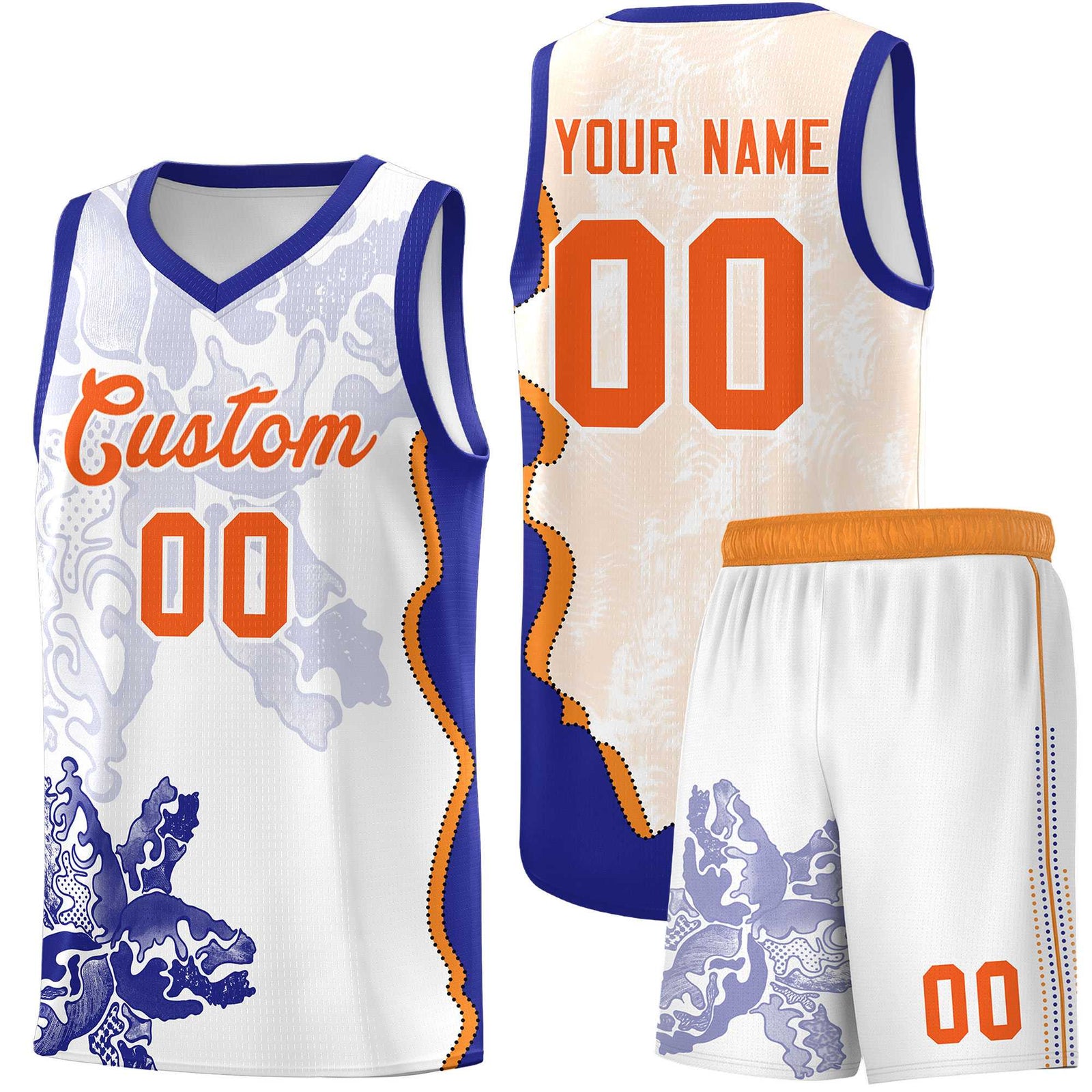 Custom White Royal Basketball Jersey - Illusion Flower Graffiti Breathable Fabric