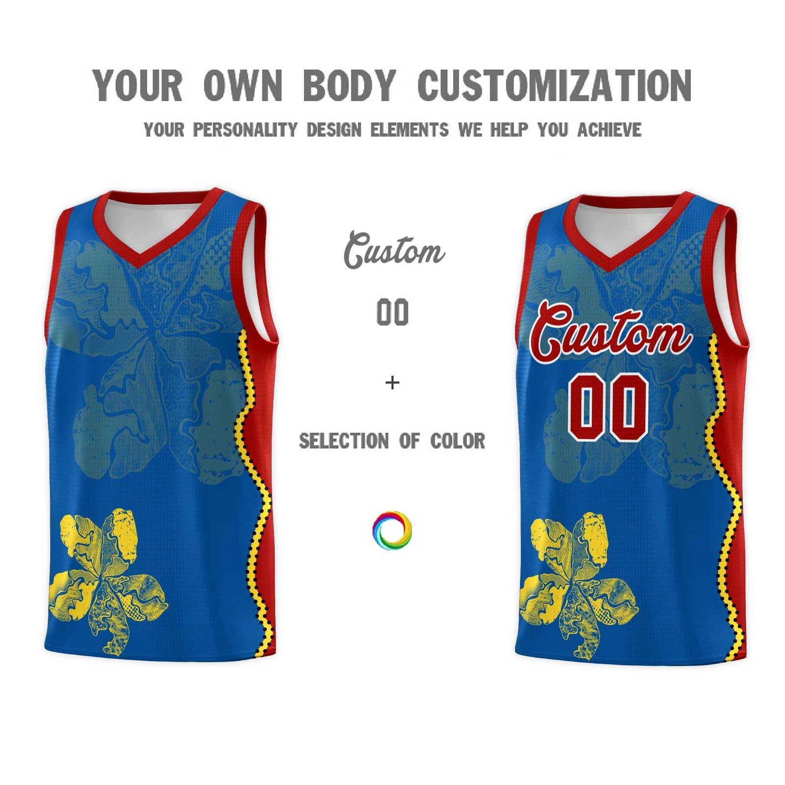 Custom Royal Red Basketball Jersey - Illusion Flower Graffiti Moisture-wicking Fabric