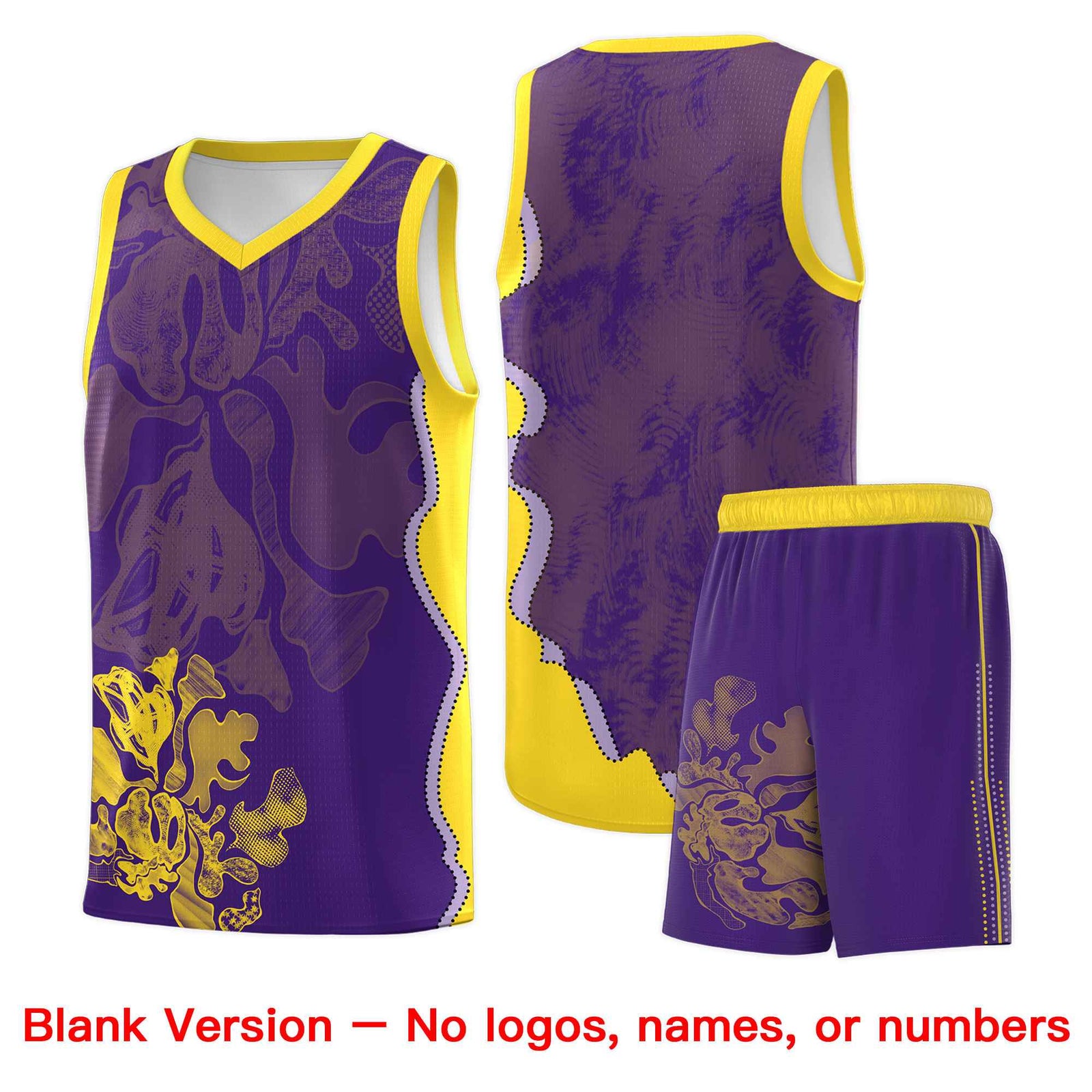Custom Purple Gold Basketball Jersey - Illusion Flower Graffiti Breathable mesh Fabric