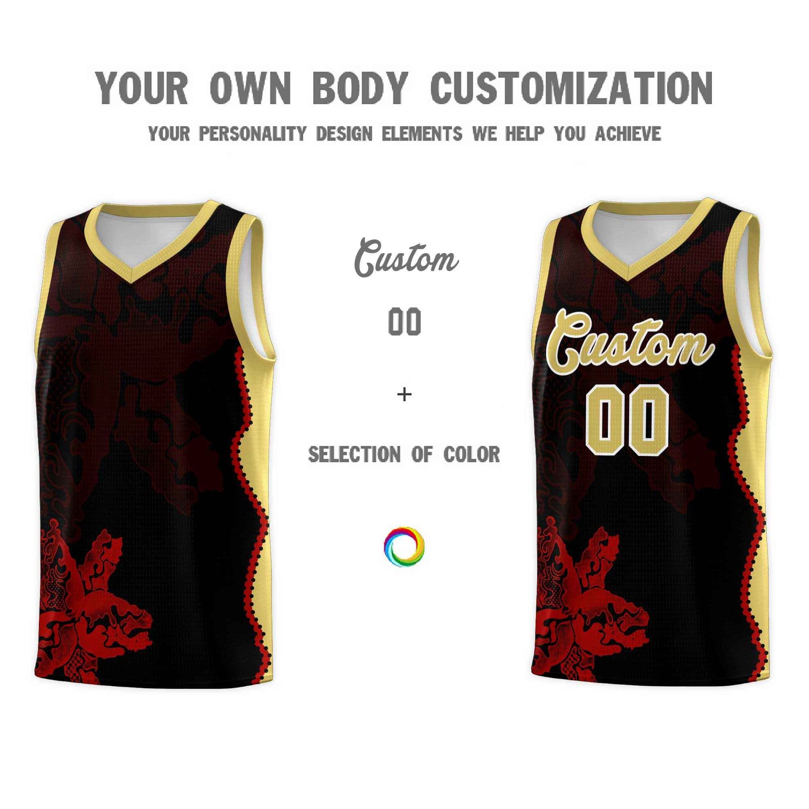Custom Black Old Gold Basketball Jersey - Illusion Flower Graffiti Durable Fabric