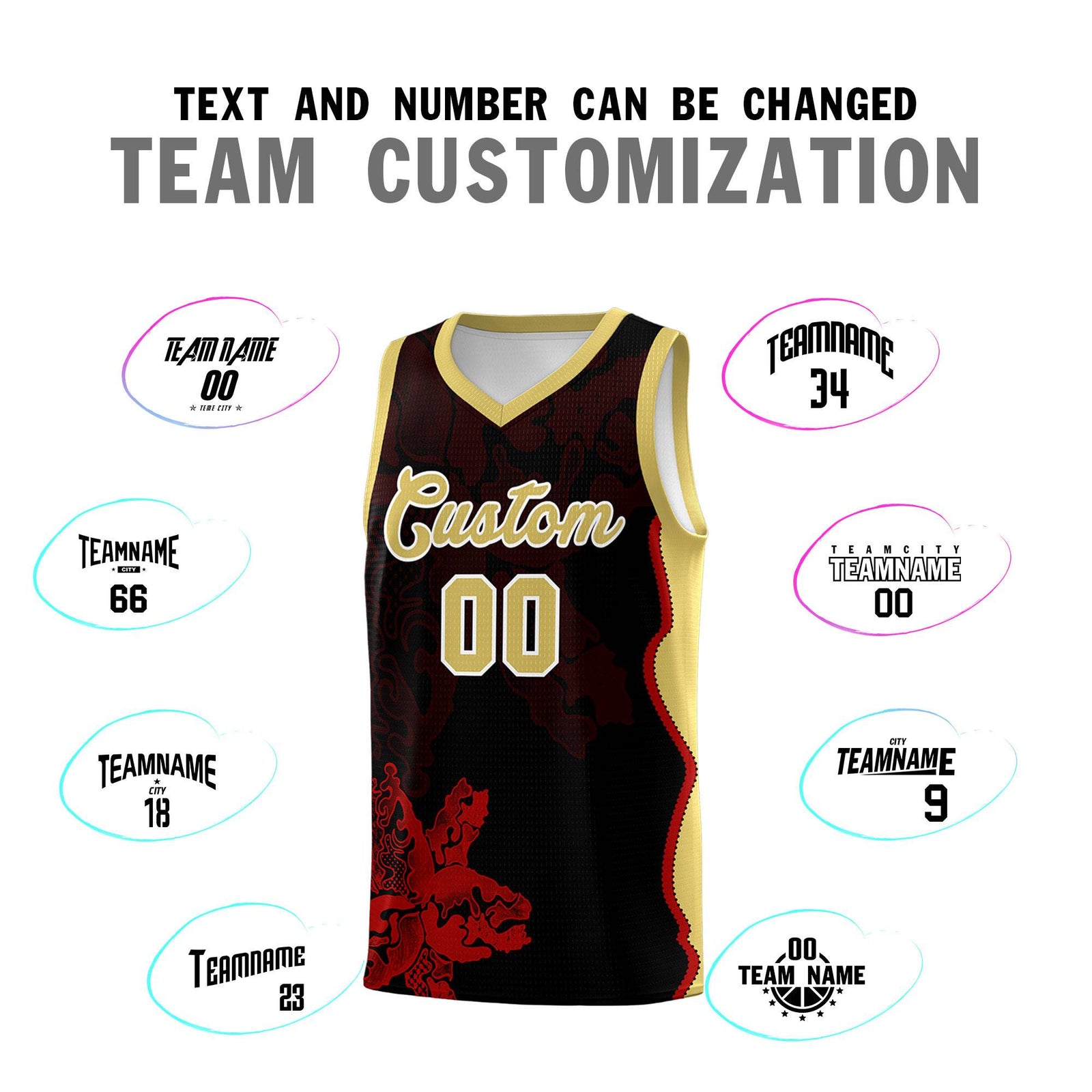 Custom Black Old Gold Basketball Jersey - Illusion Flower Graffiti Durable Fabric