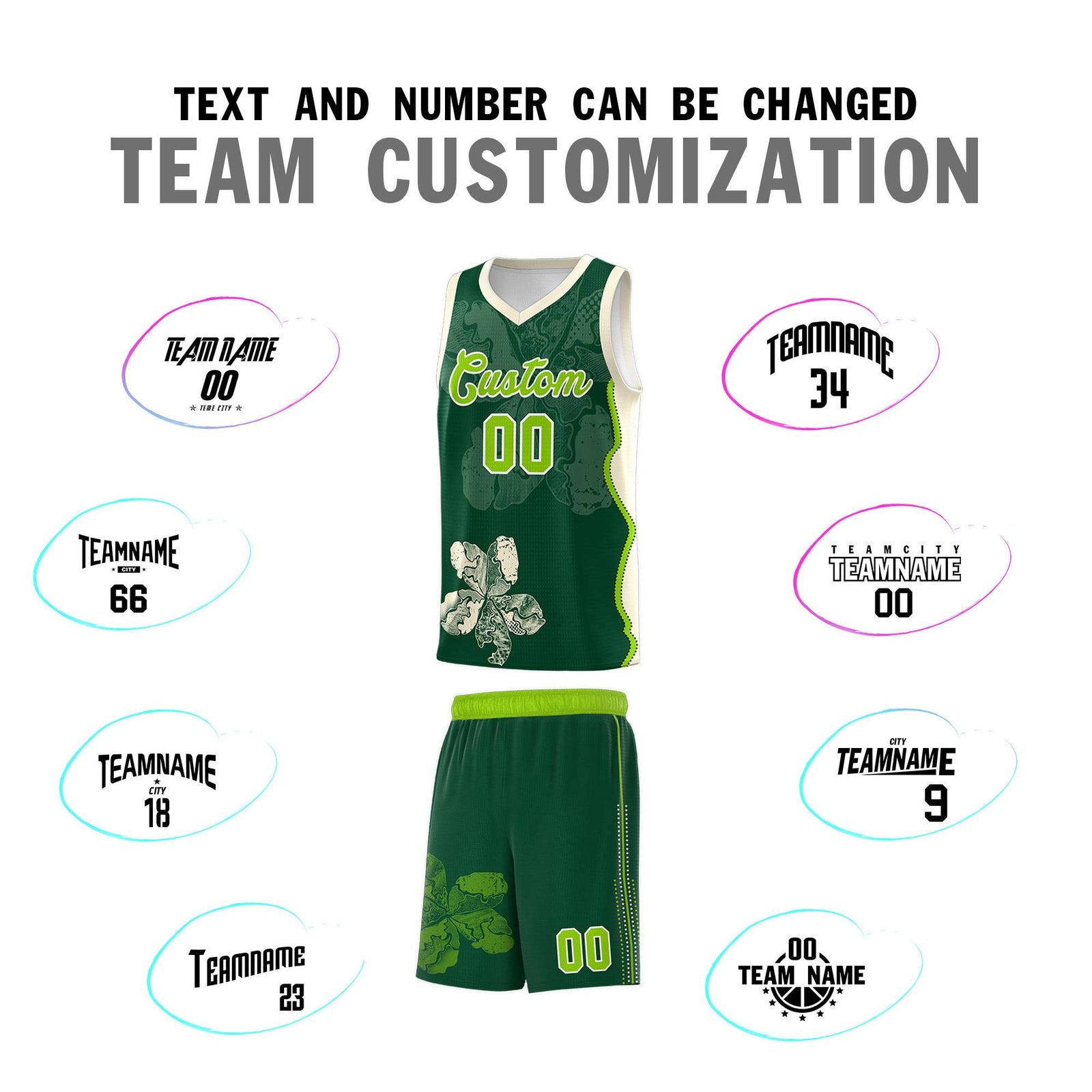 Custom Green Cream Basketball Jersey - Illusion Flower Graffiti Breathable Fabric