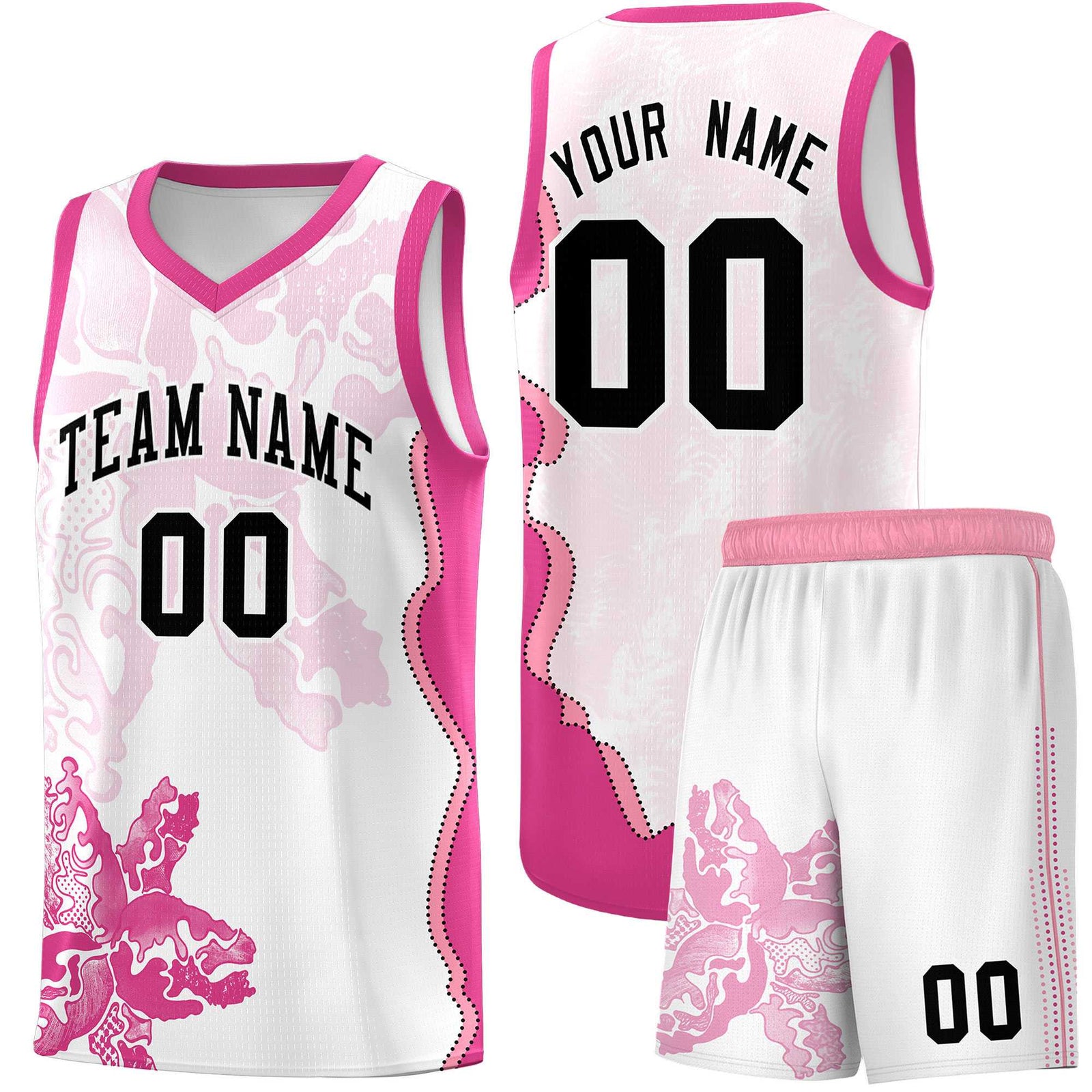 Custom White Pink Basketball Jersey - Illusion Flower Graffiti Breathable mesh Fabric