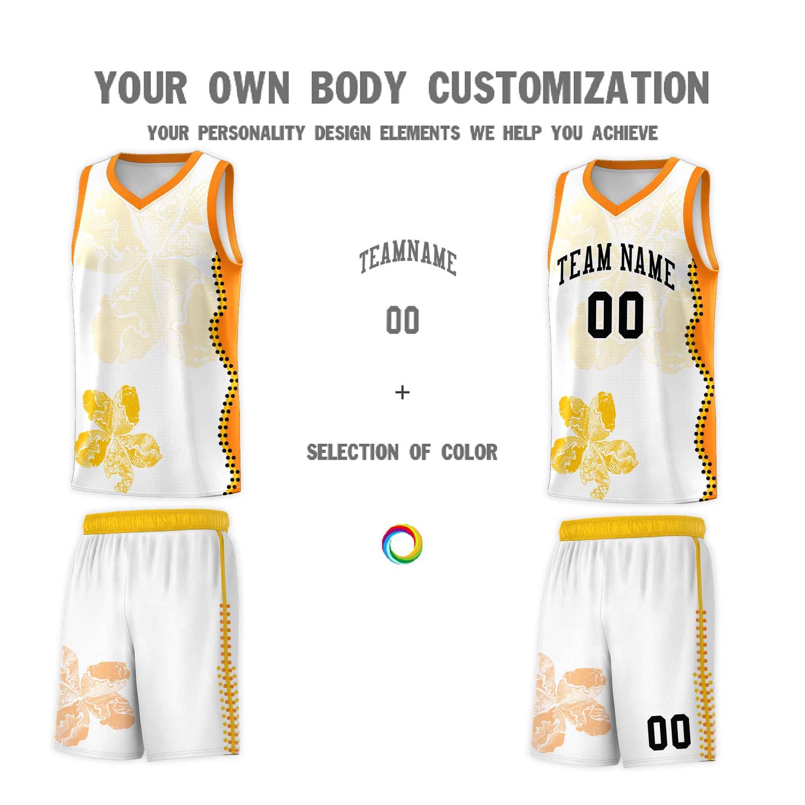 Custom White Orange Basketball Jersey - Illusion Flower Graffiti Durable Fabric