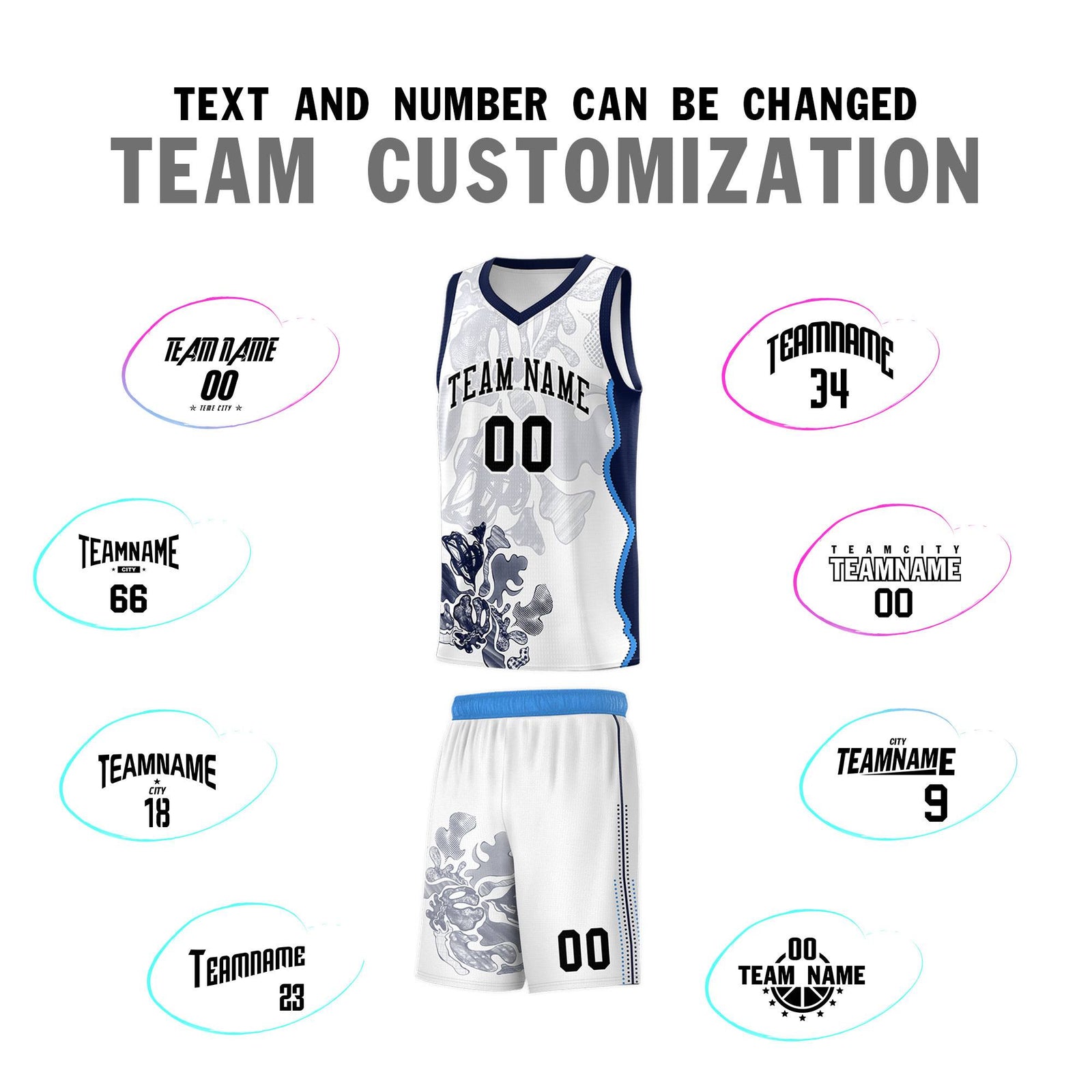 Custom White Navy Basketball Jersey - Illusion Flower Graffiti Breathable Fabric