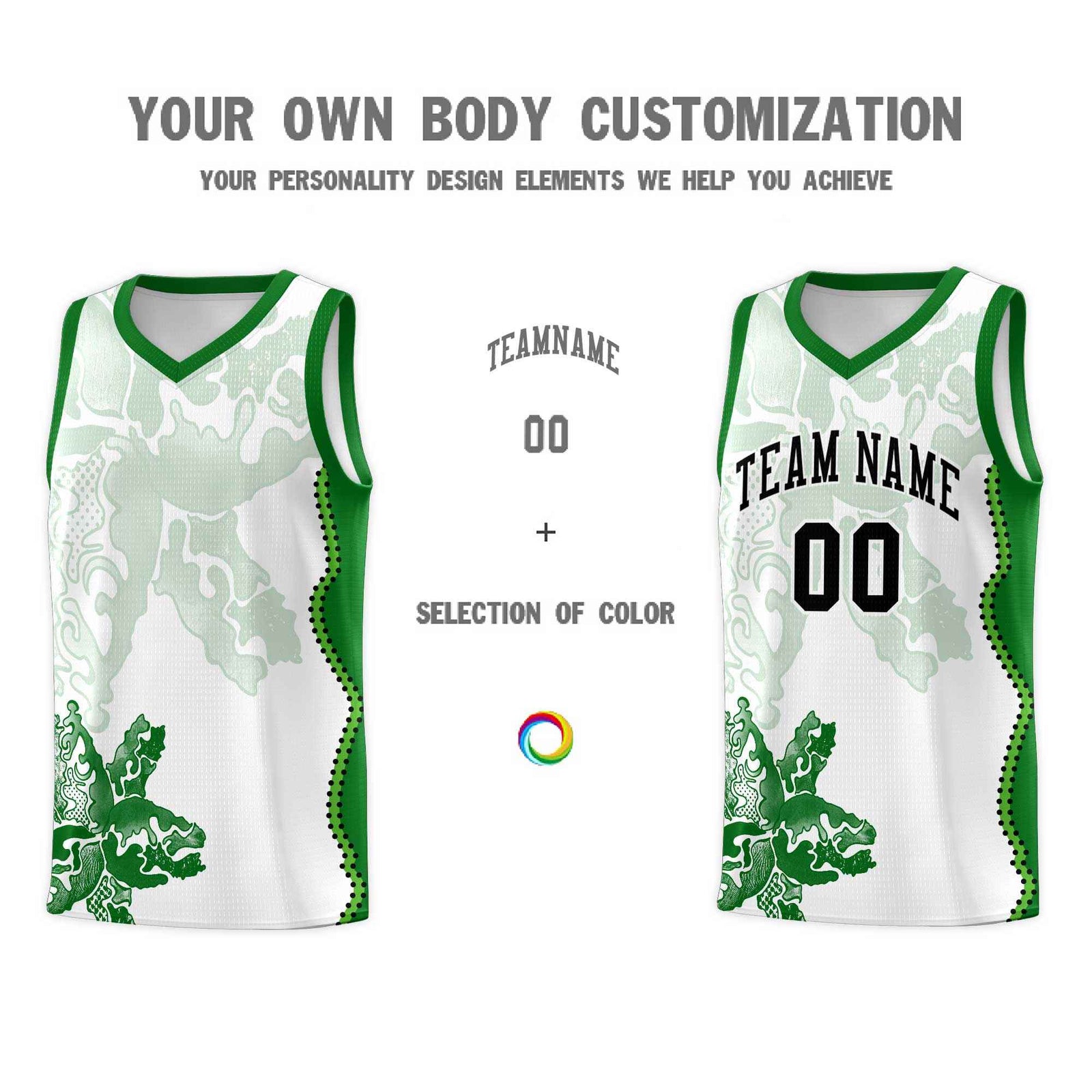 Custom White Kelly Green Basketball Jersey - Illusion Flower Graffiti Moisture wicking Fabric