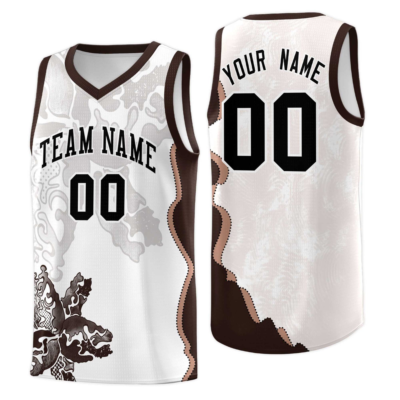 Custom White Brown Basketball Jersey - Illusion Flower Graffiti Quick dry Fabric