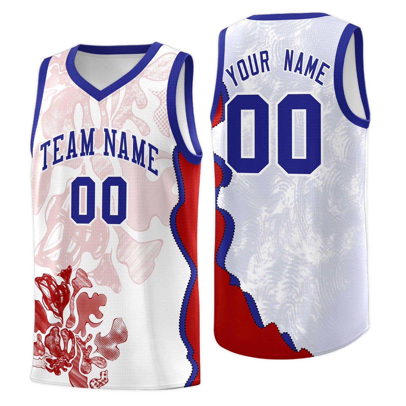 Custom White Royal Basketball Jersey - Illusion Flower Graffiti Unique Fabric