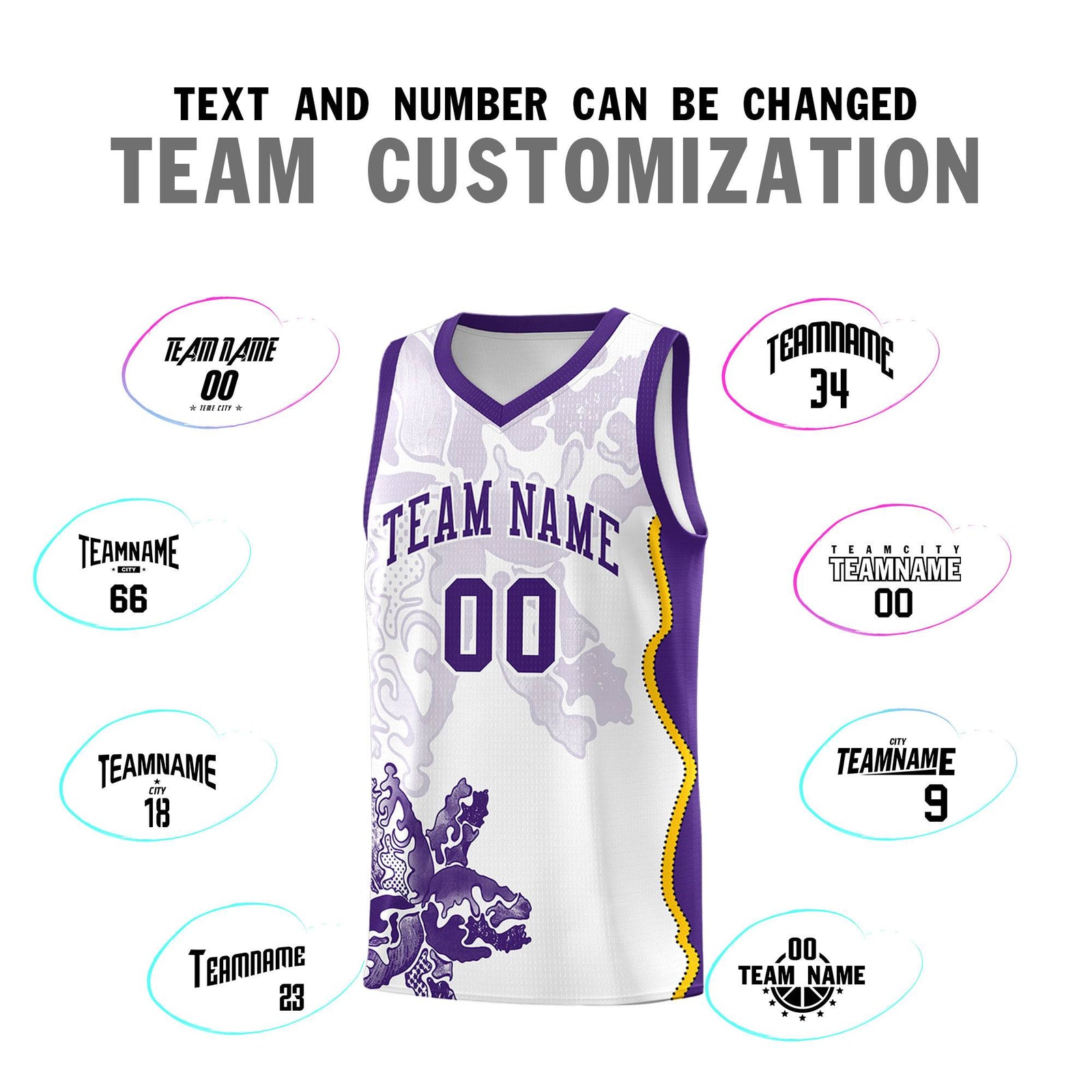 Custom White Purple Basketball Jersey - Illusion Flower Graffiti Moisture-wicking Fabric