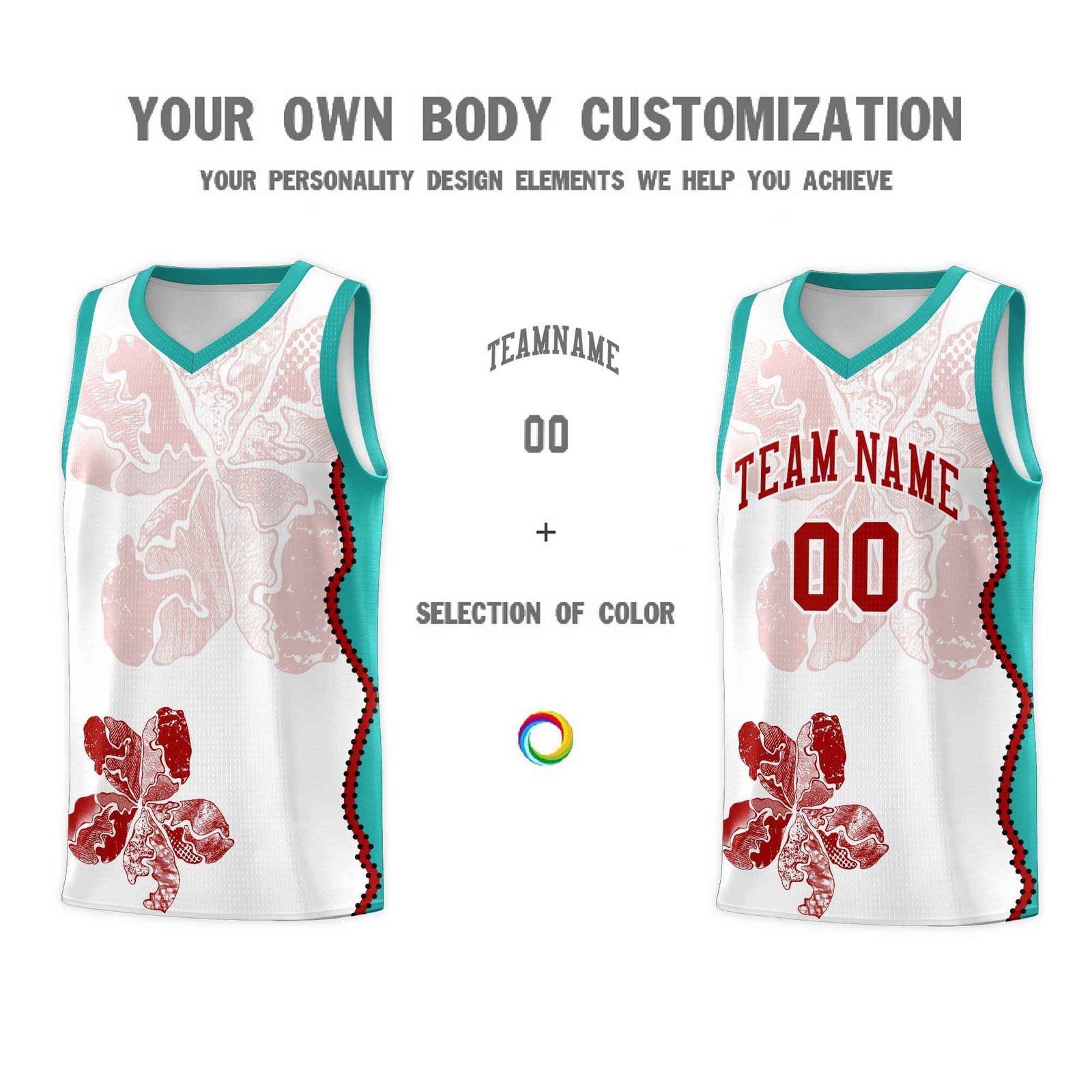 Custom White Aqua Basketball Jersey - Illusion Flower Graffiti Breathable mesh Fabric