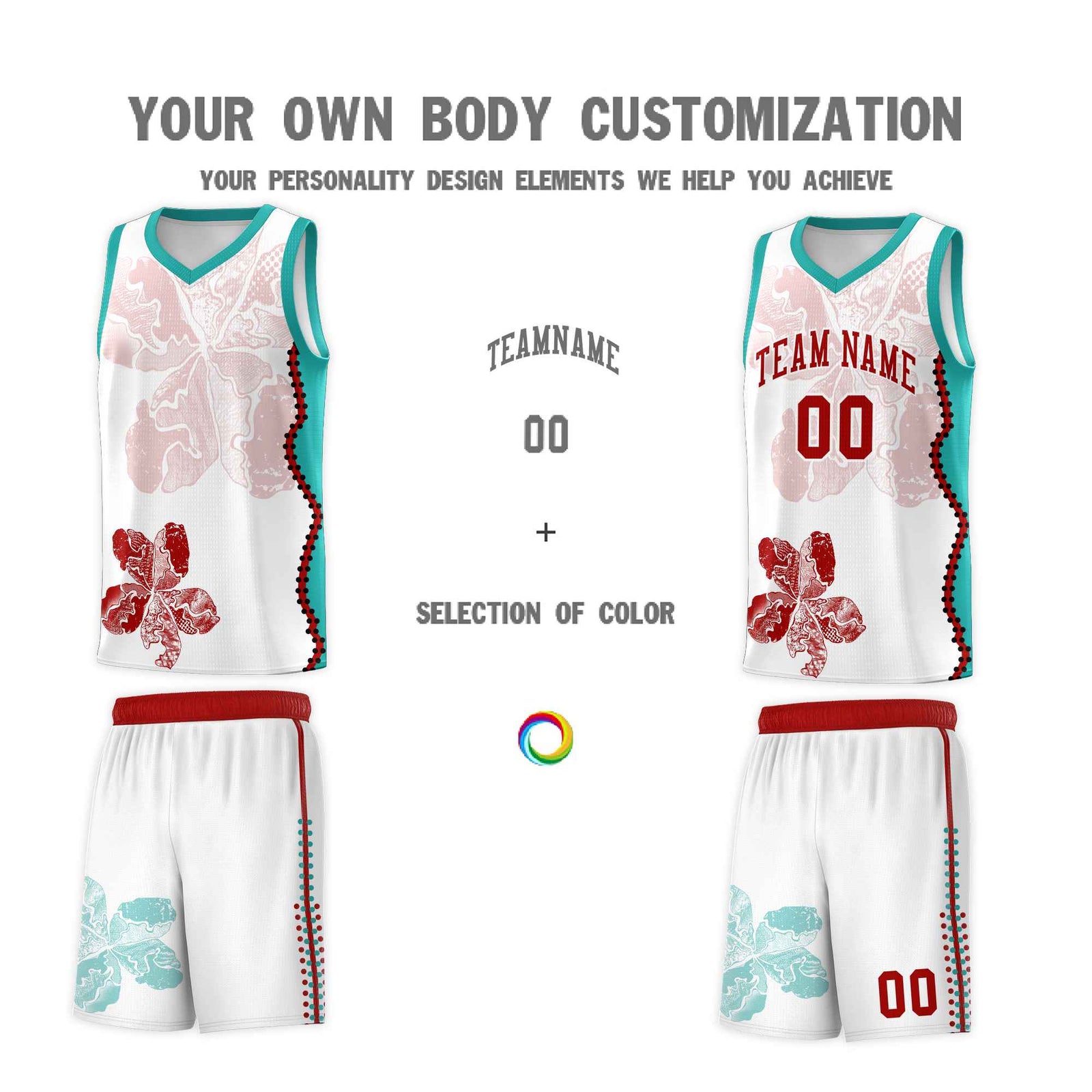 Custom White Aqua Basketball Jersey - Illusion Flower Graffiti Breathable mesh Fabric